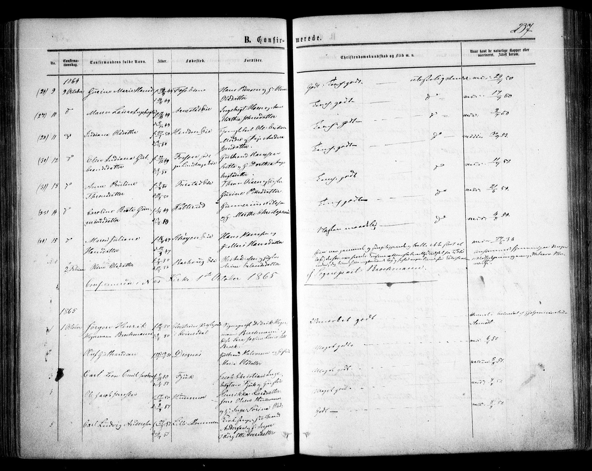 Nes prestekontor Kirkebøker, AV/SAO-A-10410/F/Fa/L0008: Parish register (official) no. I 8, 1859-1874, p. 237