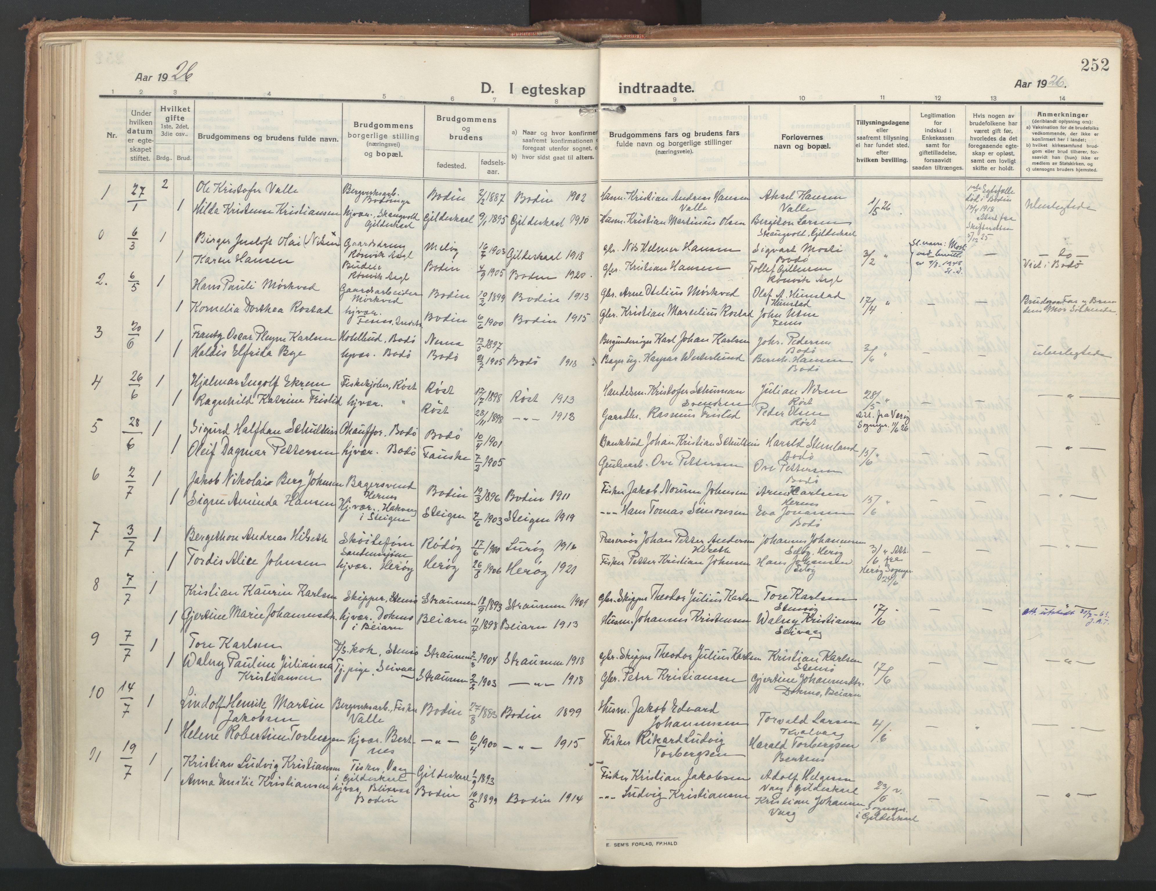 Ministerialprotokoller, klokkerbøker og fødselsregistre - Nordland, SAT/A-1459/802/L0060: Parish register (official) no. 802A07, 1916-1933, p. 252