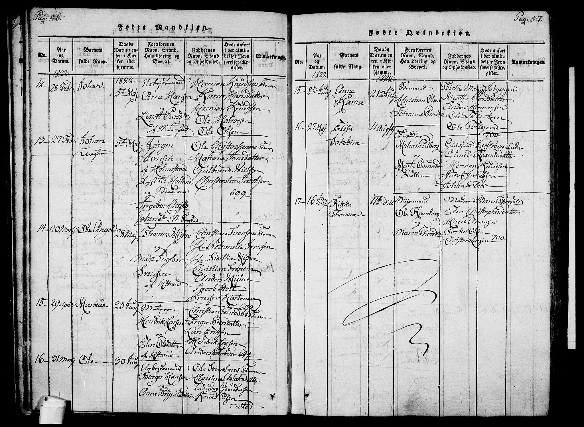 Holmestrand kirkebøker, SAKO/A-346/F/Fa/L0001: Parish register (official) no. 1, 1814-1840, p. 56-57