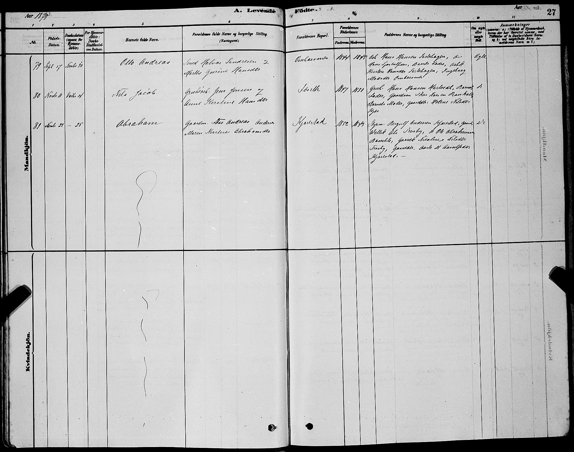 Bamble kirkebøker, AV/SAKO-A-253/G/Ga/L0008: Parish register (copy) no. I 8, 1878-1888, p. 27