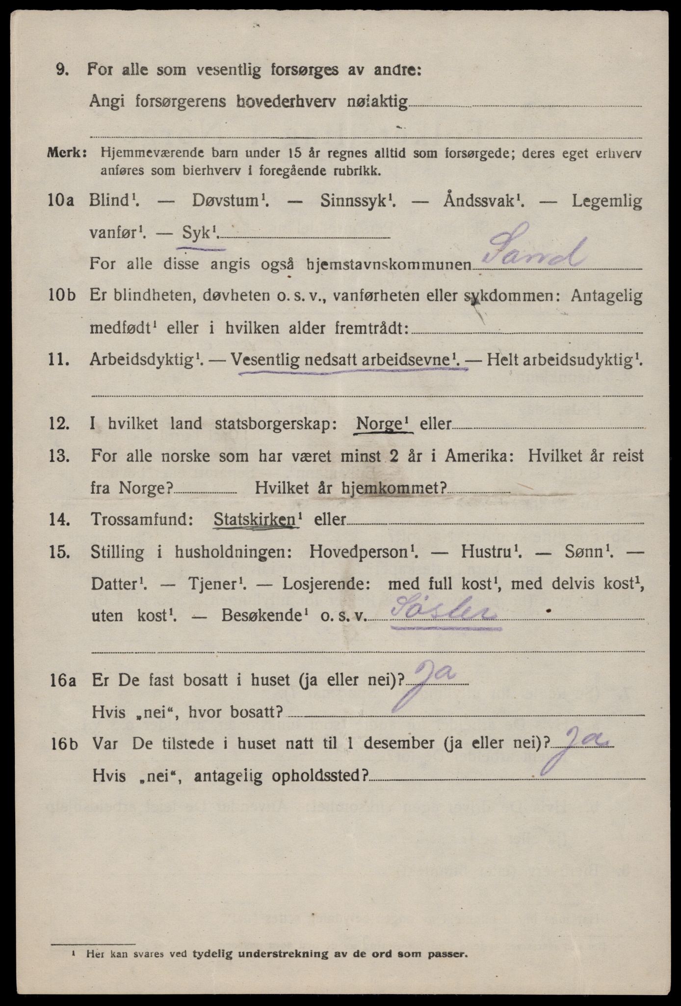 SAST, 1920 census for Sand, 1920, p. 1054