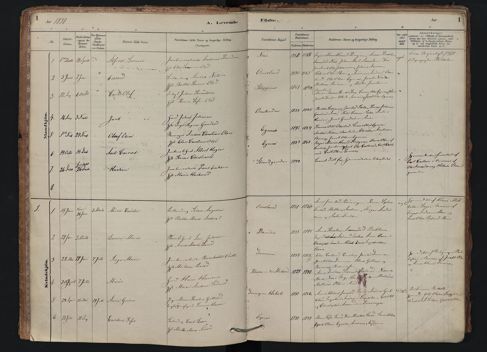 Brunlanes kirkebøker, SAKO/A-342/F/Fd/L0001: Parish register (official) no. IV 1, 1878-1917, p. 1