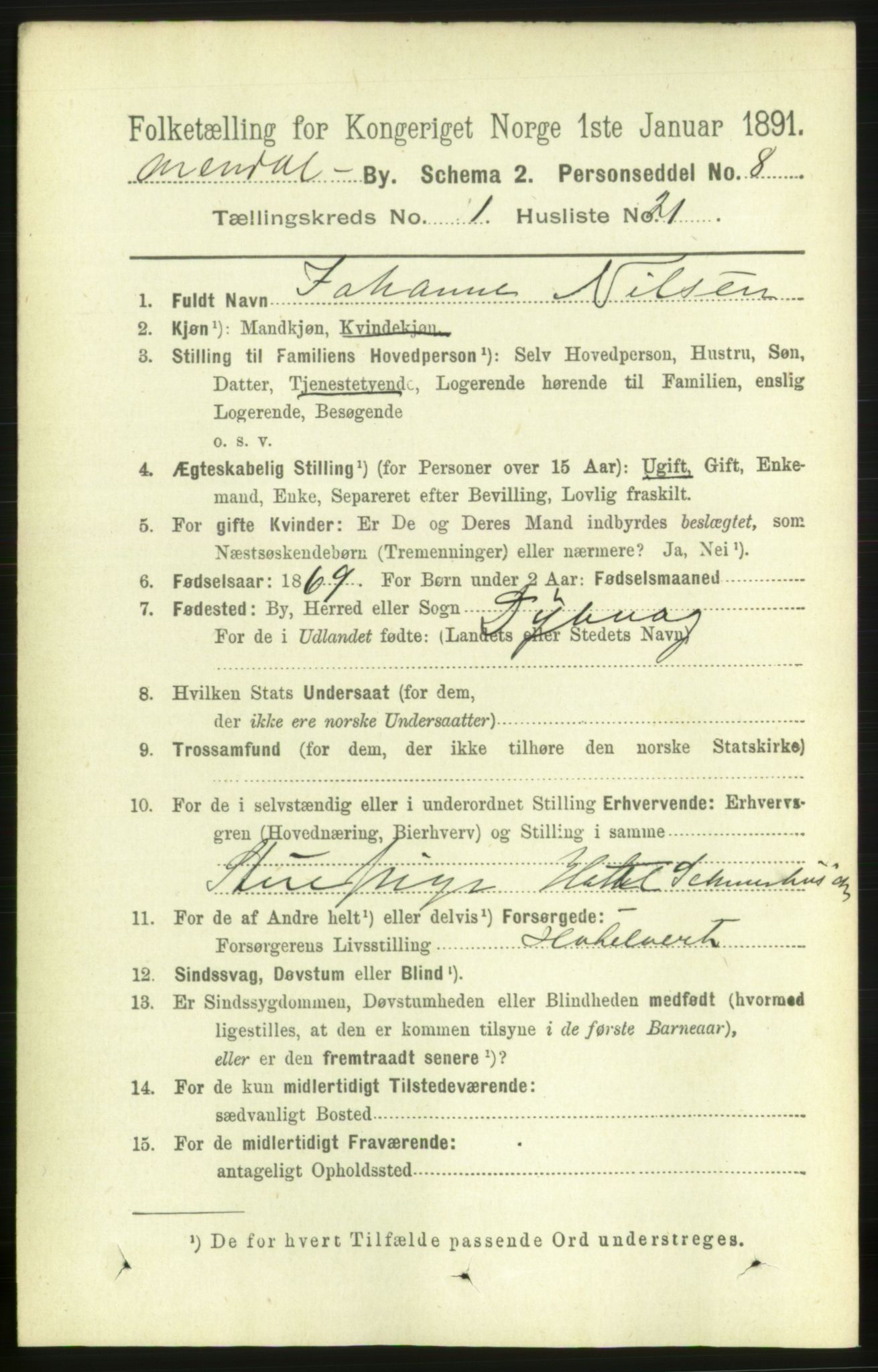 RA, 1891 census for 0903 Arendal, 1891, p. 1218