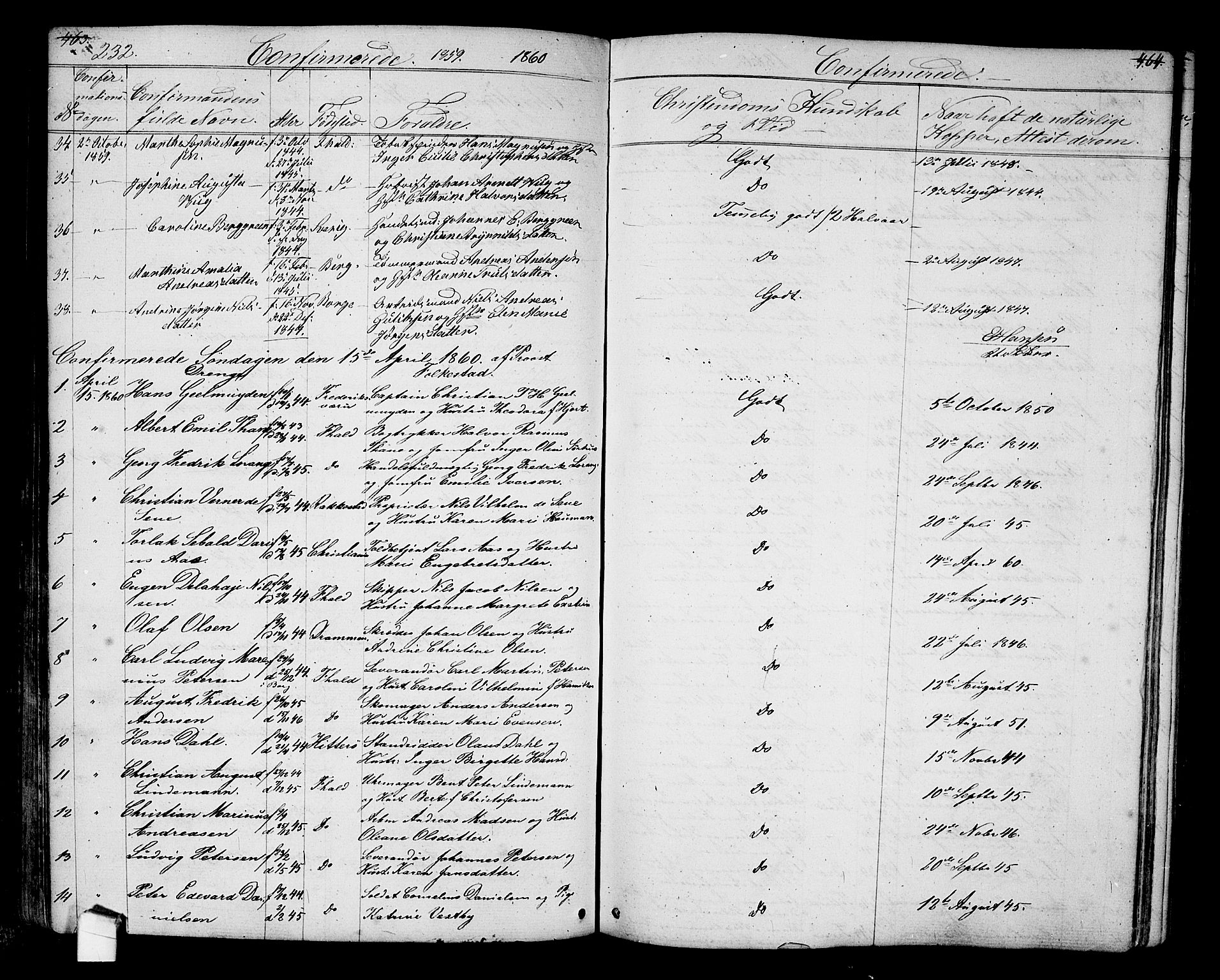 Halden prestekontor Kirkebøker, SAO/A-10909/G/Ga/L0005a: Parish register (copy) no. 5A, 1855-1864, p. 232