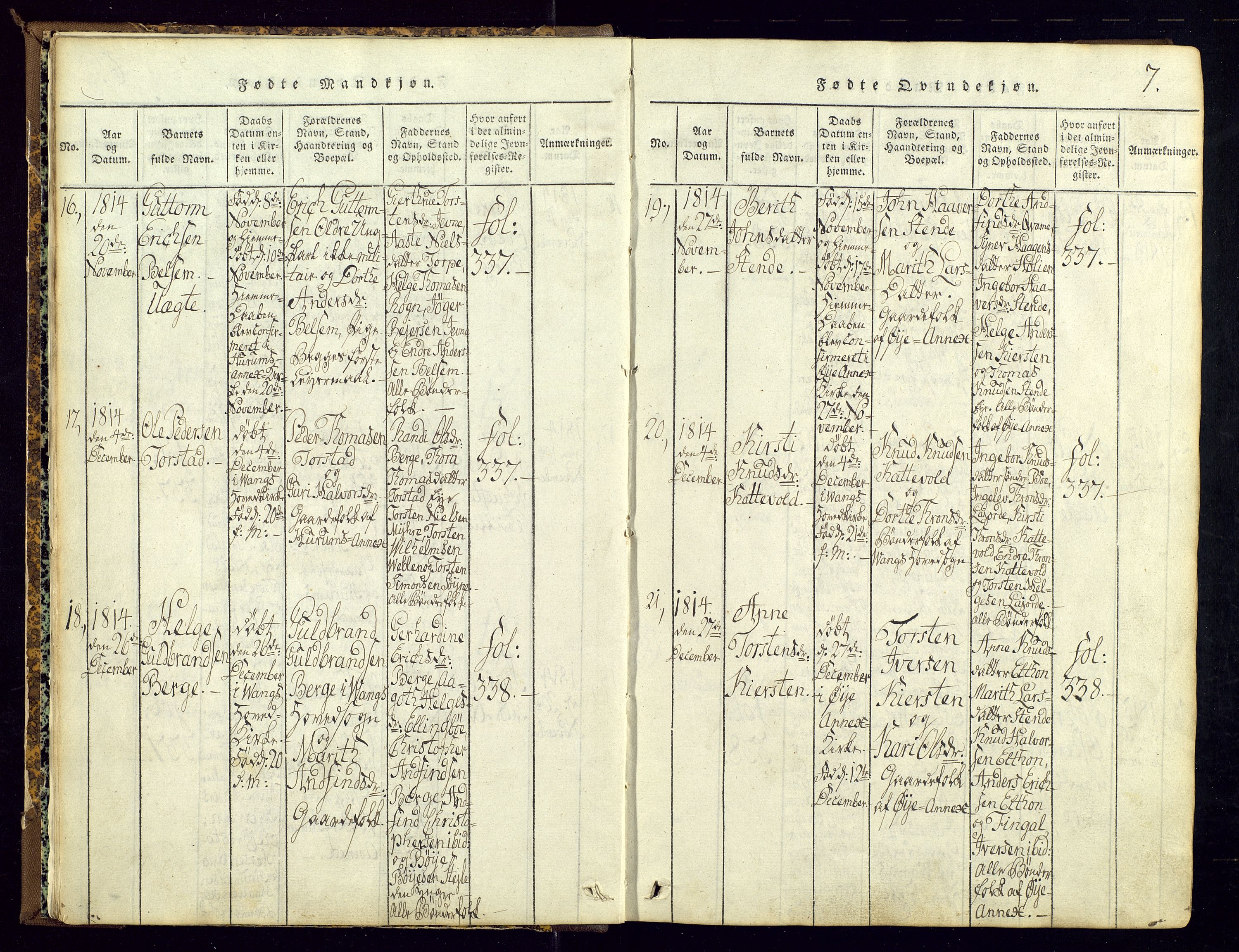 Vang prestekontor, Valdres, SAH/PREST-140/H/Ha/L0004: Parish register (official) no. 4, 1814-1831, p. 7