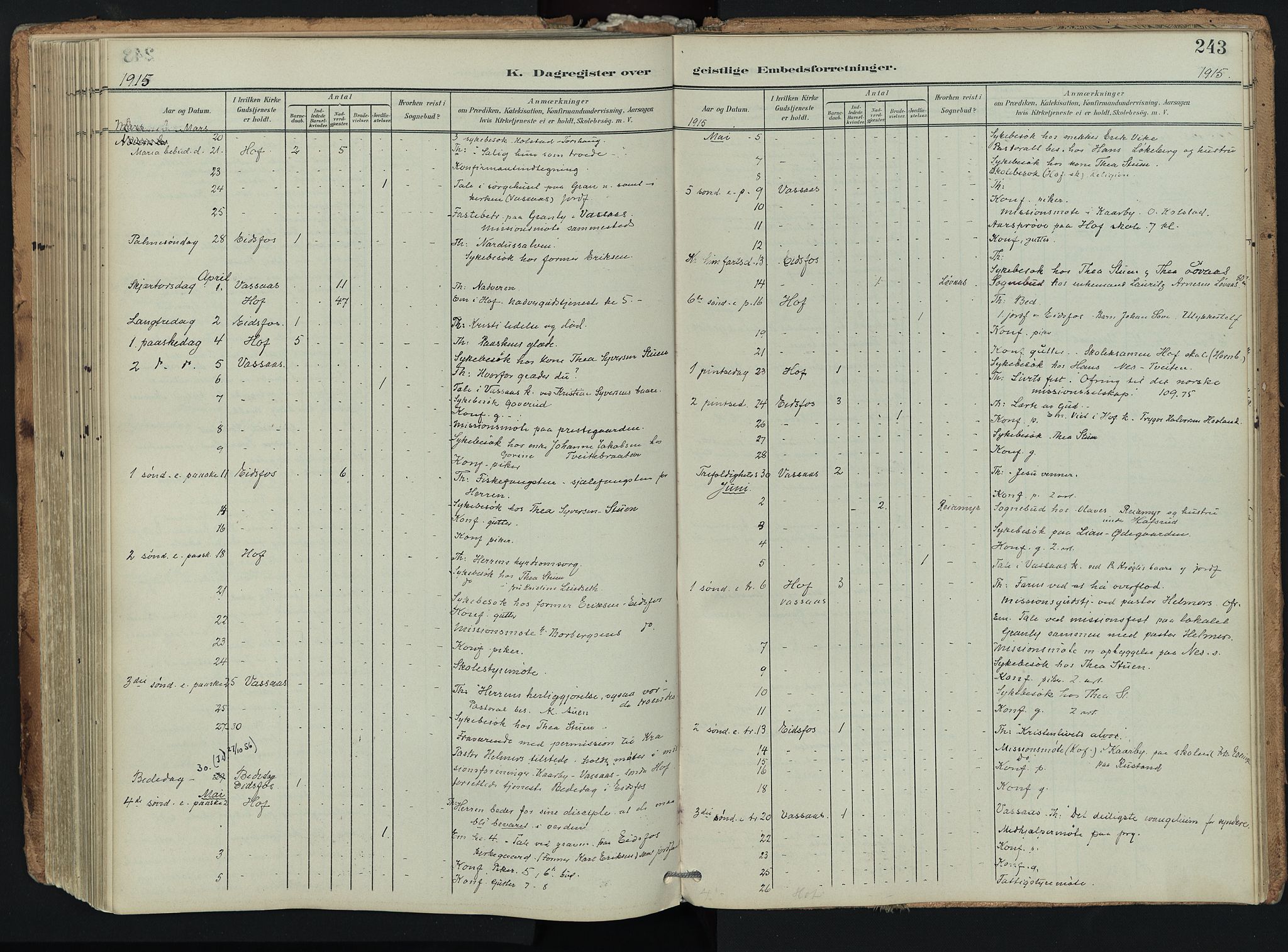 Hof kirkebøker, AV/SAKO-A-64/F/Fa/L0008: Parish register (official) no. I 8, 1902-1921, p. 243