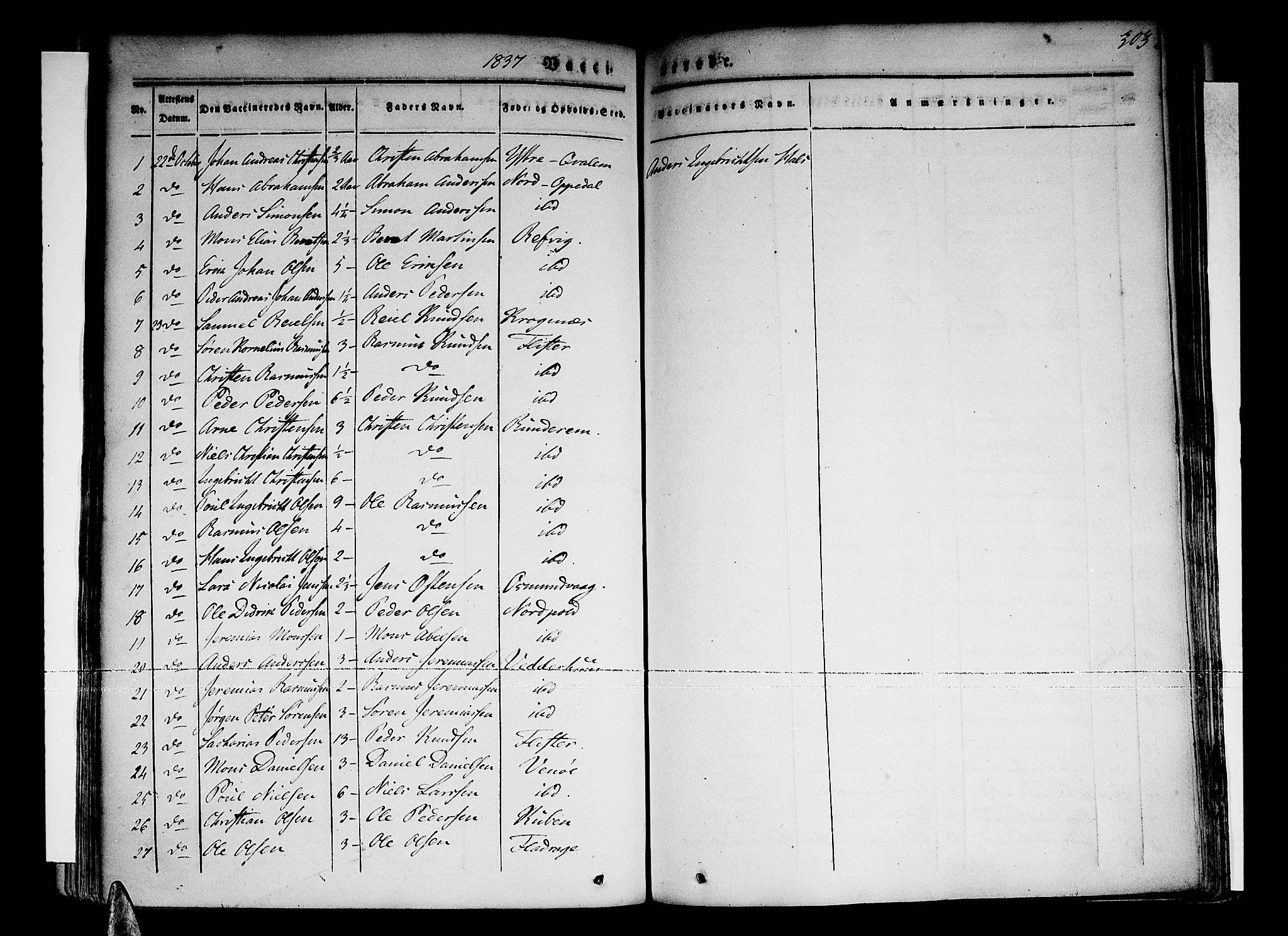 Selje sokneprestembete, SAB/A-99938/H/Ha/Haa/Haaa: Parish register (official) no. A 9, 1829-1844, p. 303