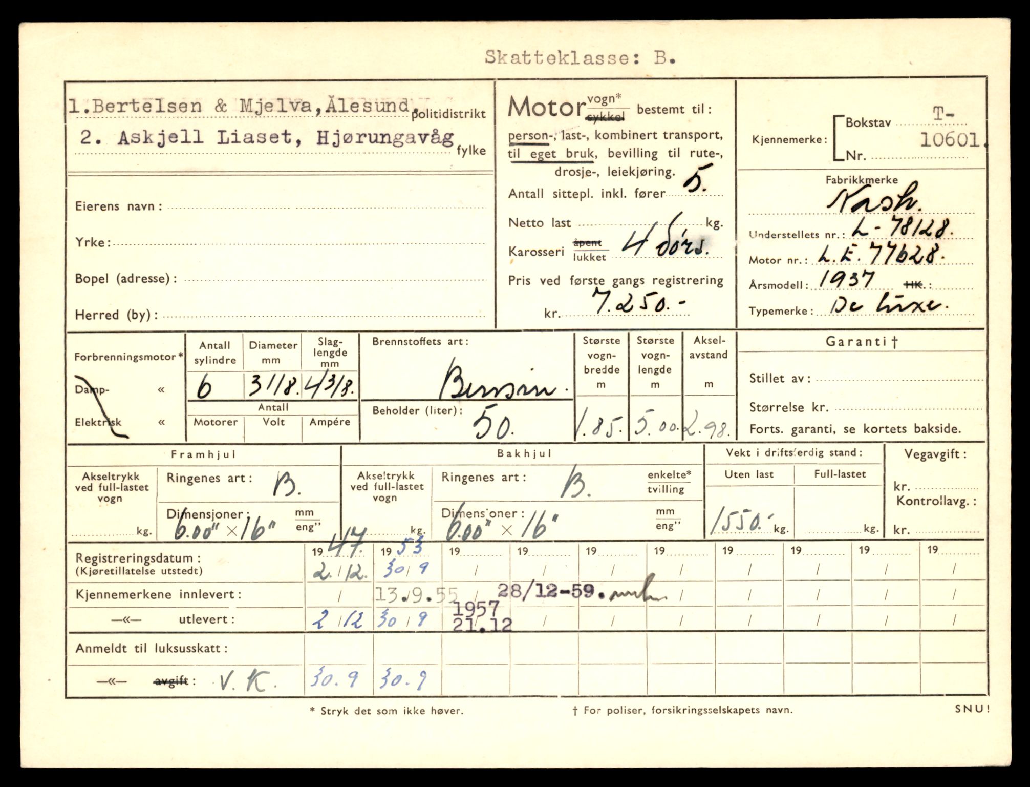 Møre og Romsdal vegkontor - Ålesund trafikkstasjon, SAT/A-4099/F/Fe/L0022: Registreringskort for kjøretøy T 10584 - T 10694, 1927-1998, p. 555