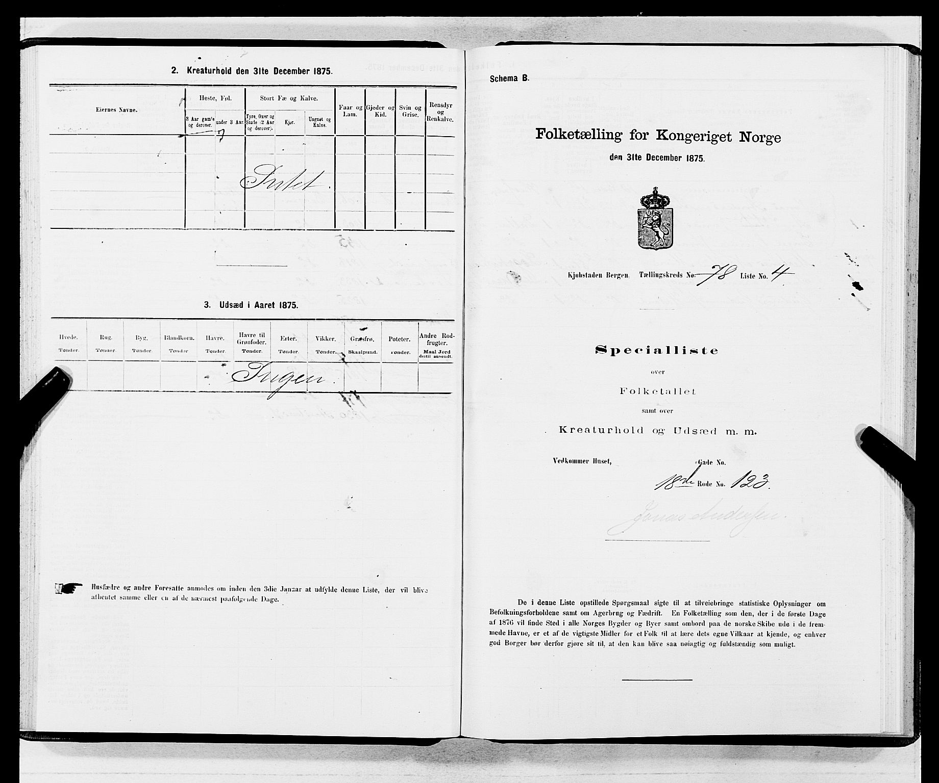 SAB, 1875 census for 1301 Bergen, 1875, p. 4186