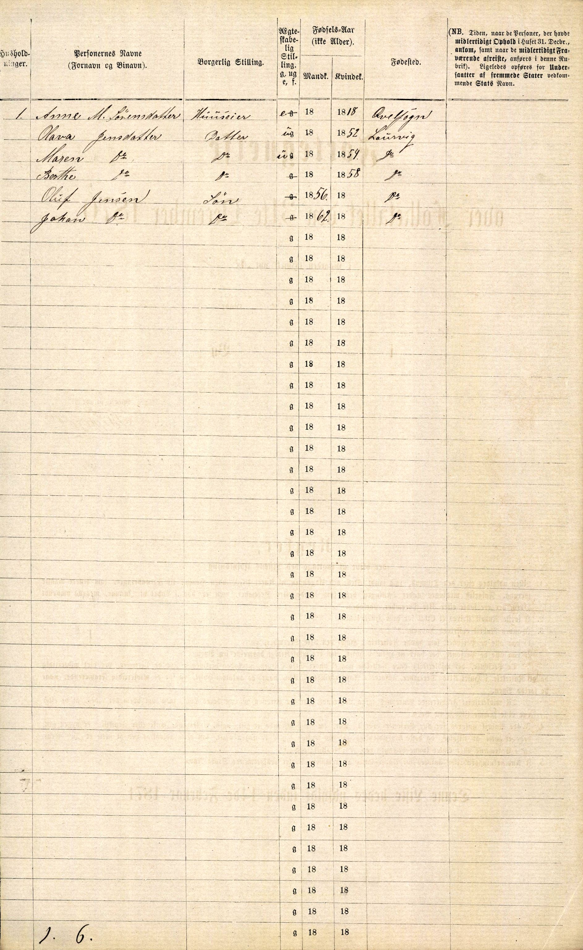 RA, 1870 census for 0707 Larvik, 1870, p. 614