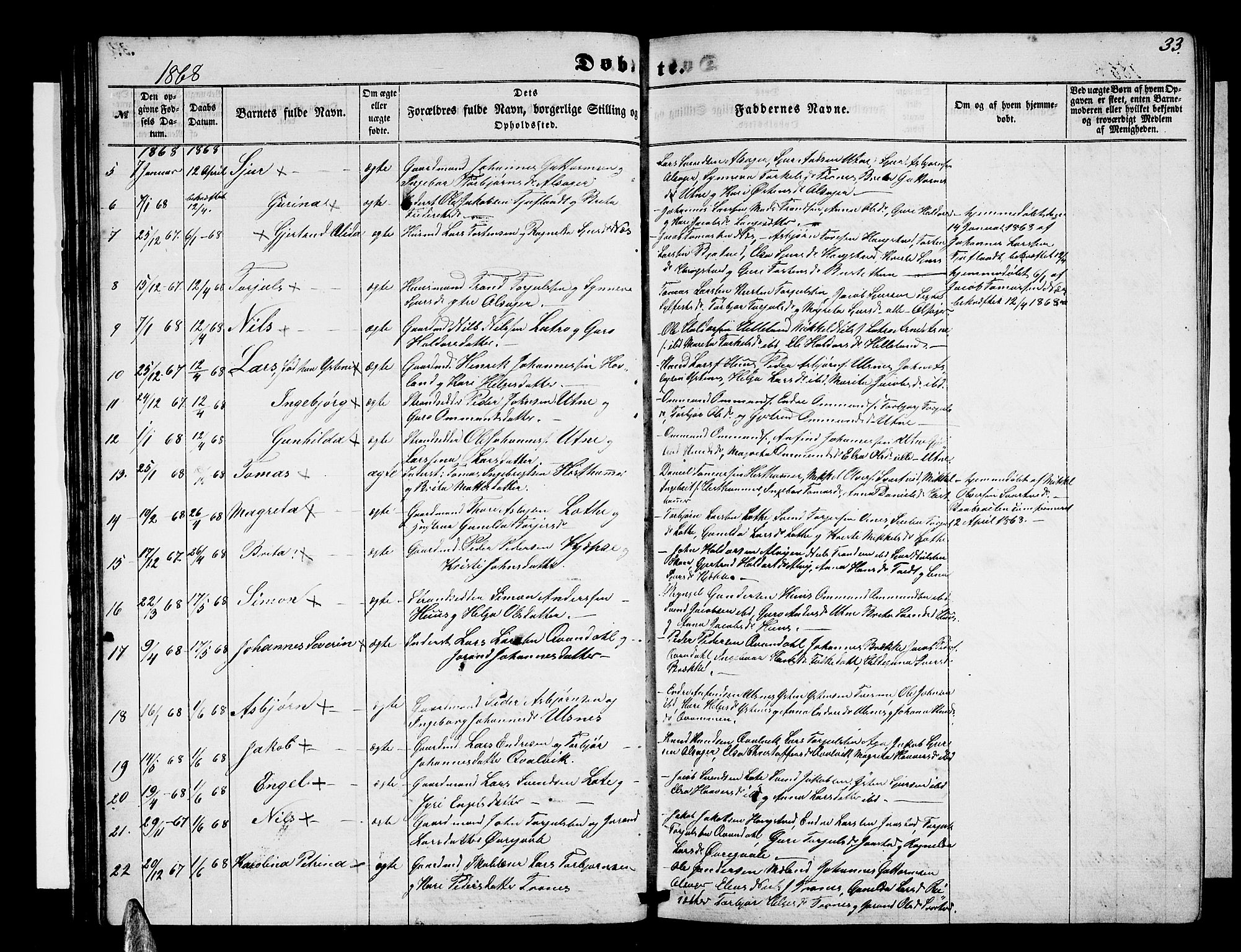 Ullensvang sokneprestembete, SAB/A-78701/H/Hab: Parish register (copy) no. E 6, 1857-1886, p. 33