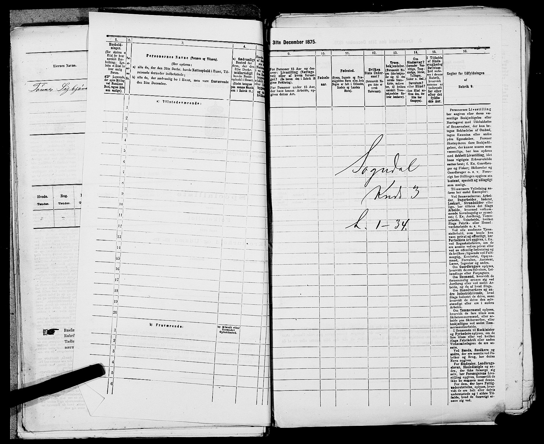 SAST, 1875 census for 1111L Sokndal/Sokndal, 1875, p. 189