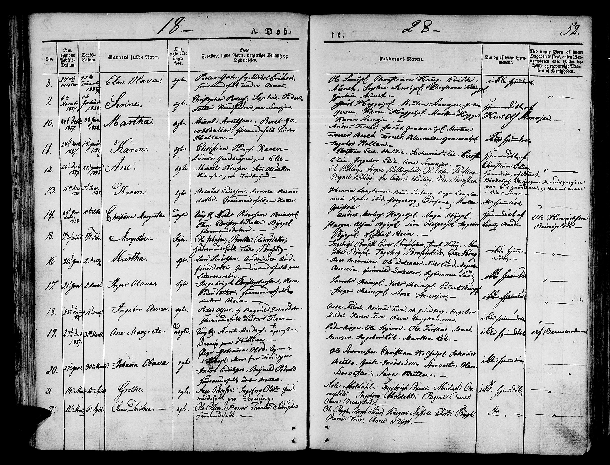 Ministerialprotokoller, klokkerbøker og fødselsregistre - Nord-Trøndelag, SAT/A-1458/746/L0445: Parish register (official) no. 746A04, 1826-1846, p. 52
