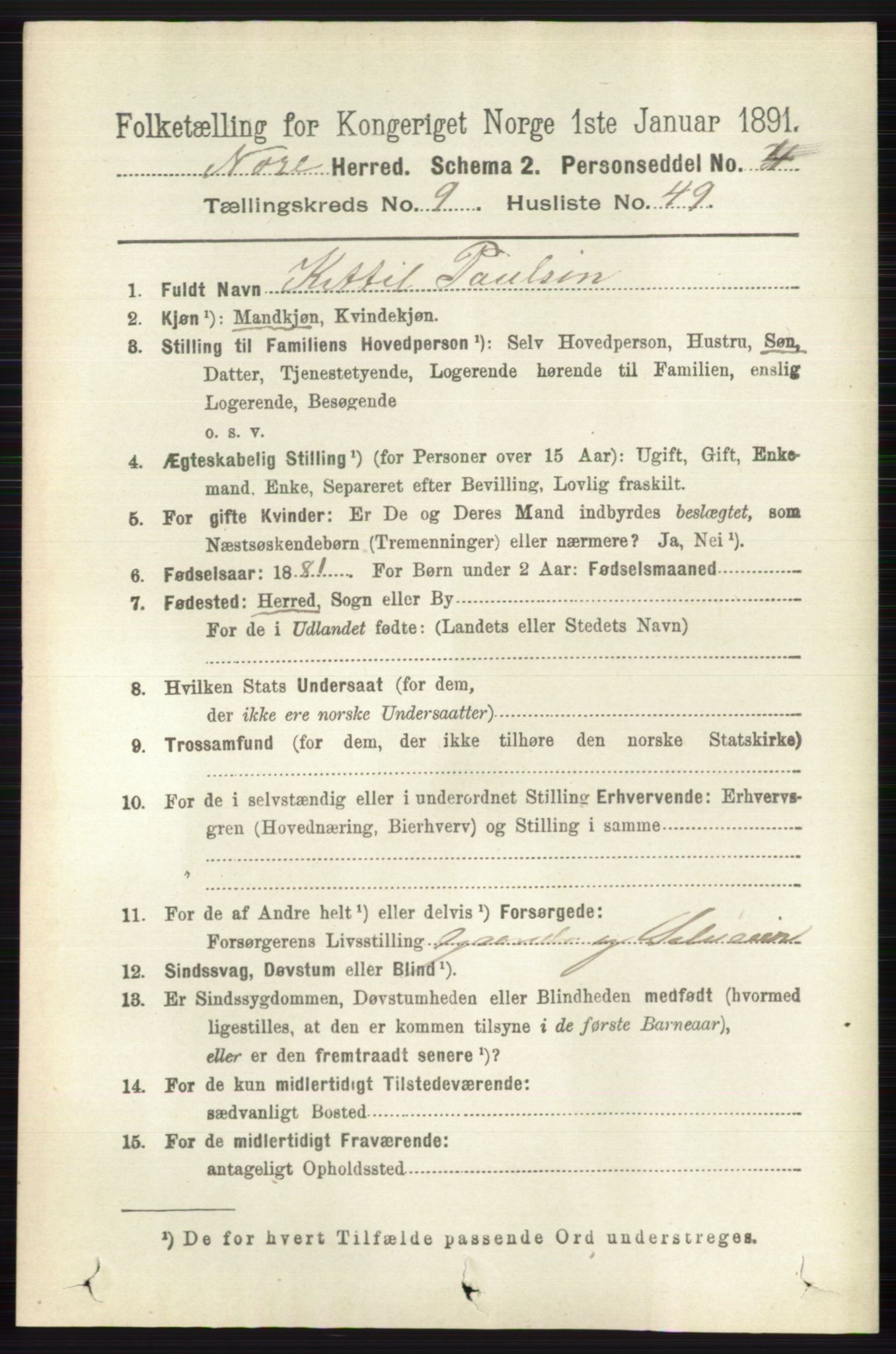 RA, 1891 census for 0633 Nore, 1891, p. 3505