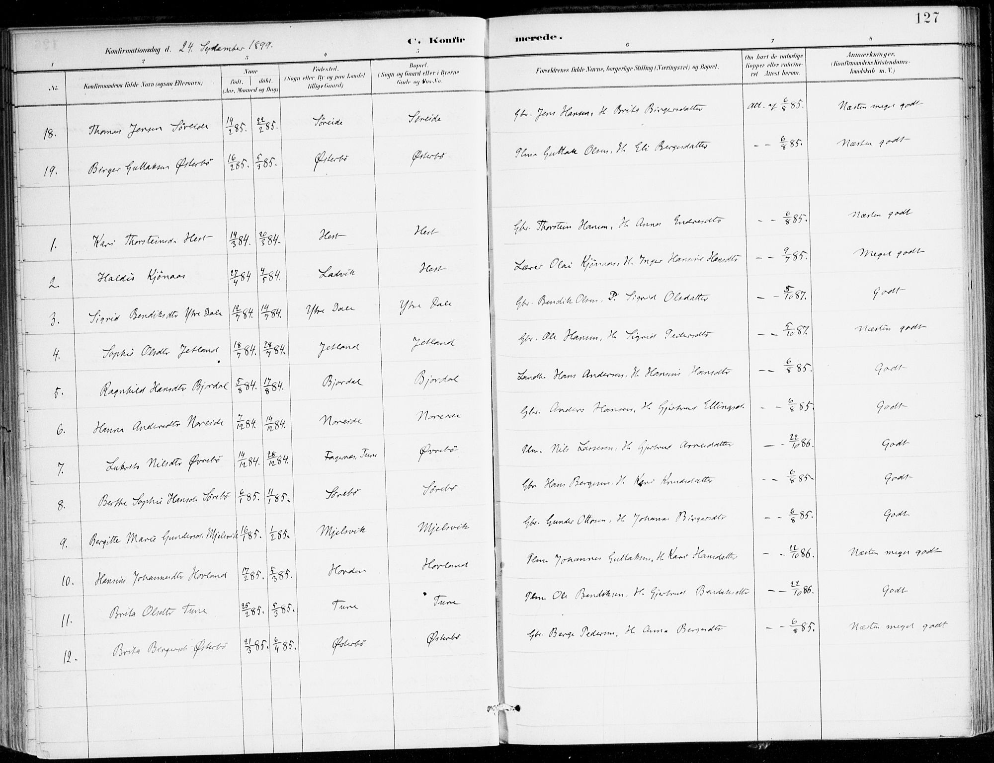 Lavik sokneprestembete, AV/SAB-A-80901: Parish register (official) no. C 1, 1882-1904, p. 127