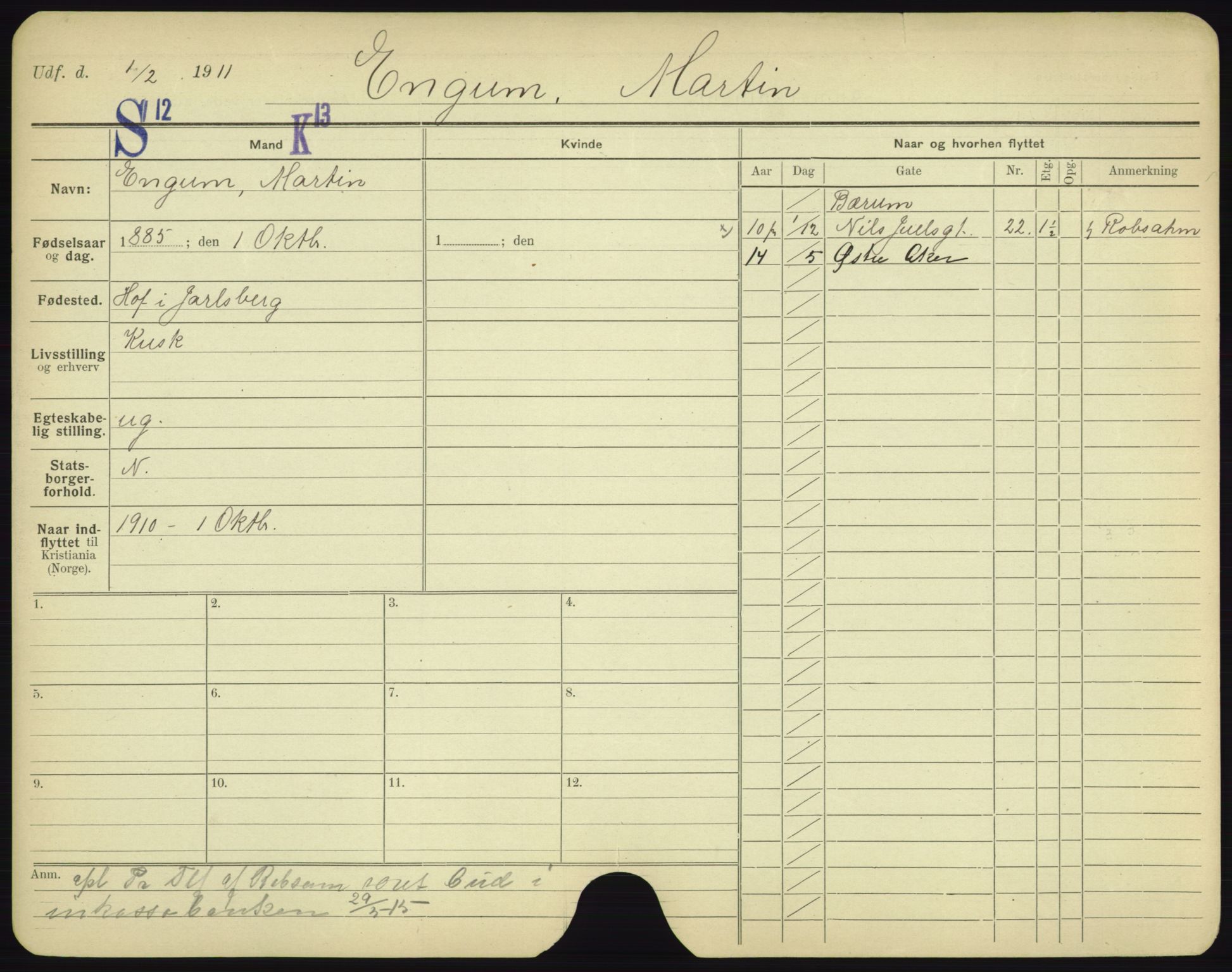 Oslo folkeregister, Registerkort, AV/SAO-A-11715/F/Fa/Fac/L0002: Menn, 1906-1914, p. 1014a