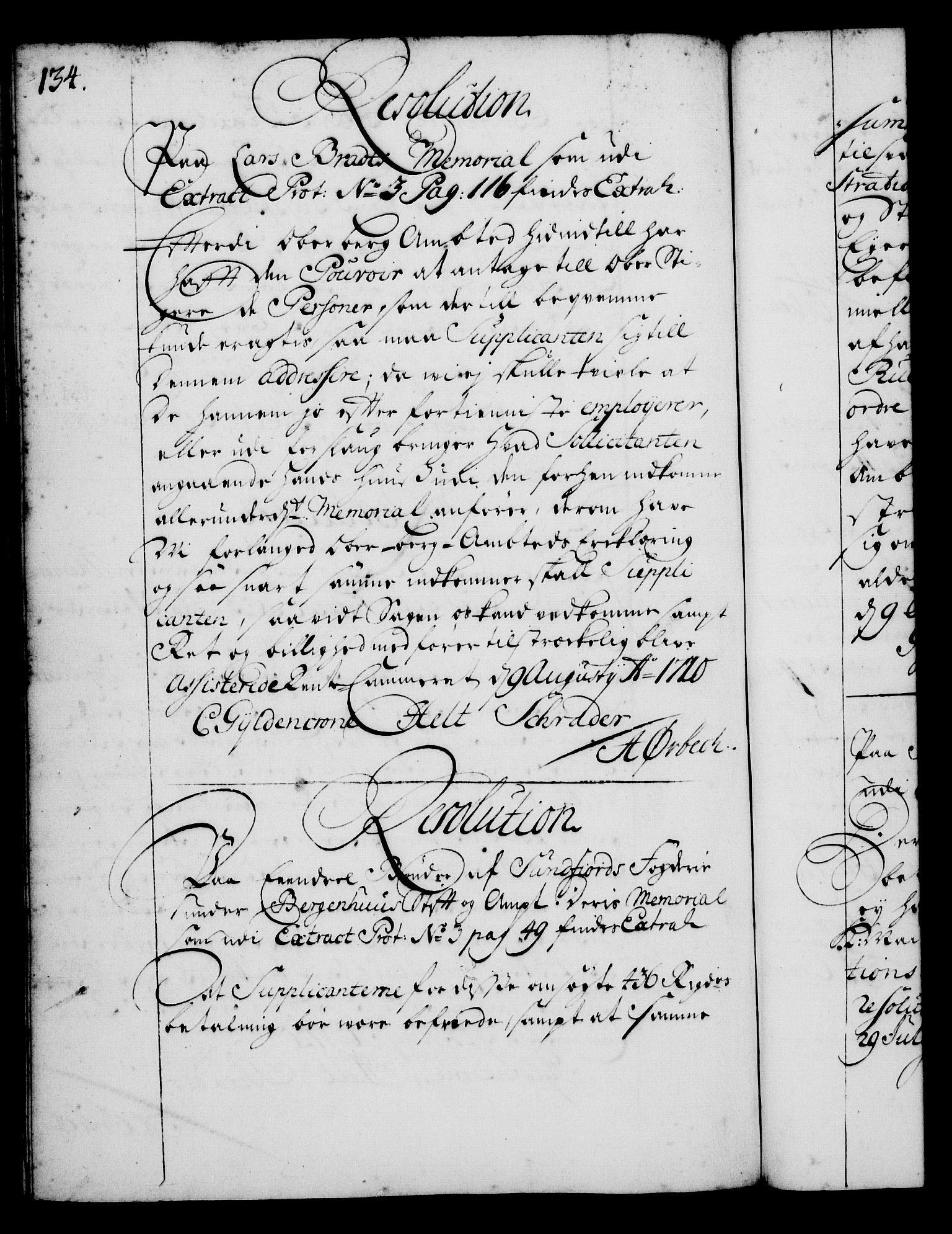 Rentekammeret, Kammerkanselliet, RA/EA-3111/G/Gg/Gga/L0001: Norsk ekspedisjonsprotokoll med register (merket RK 53.1), 1720-1723, p. 134