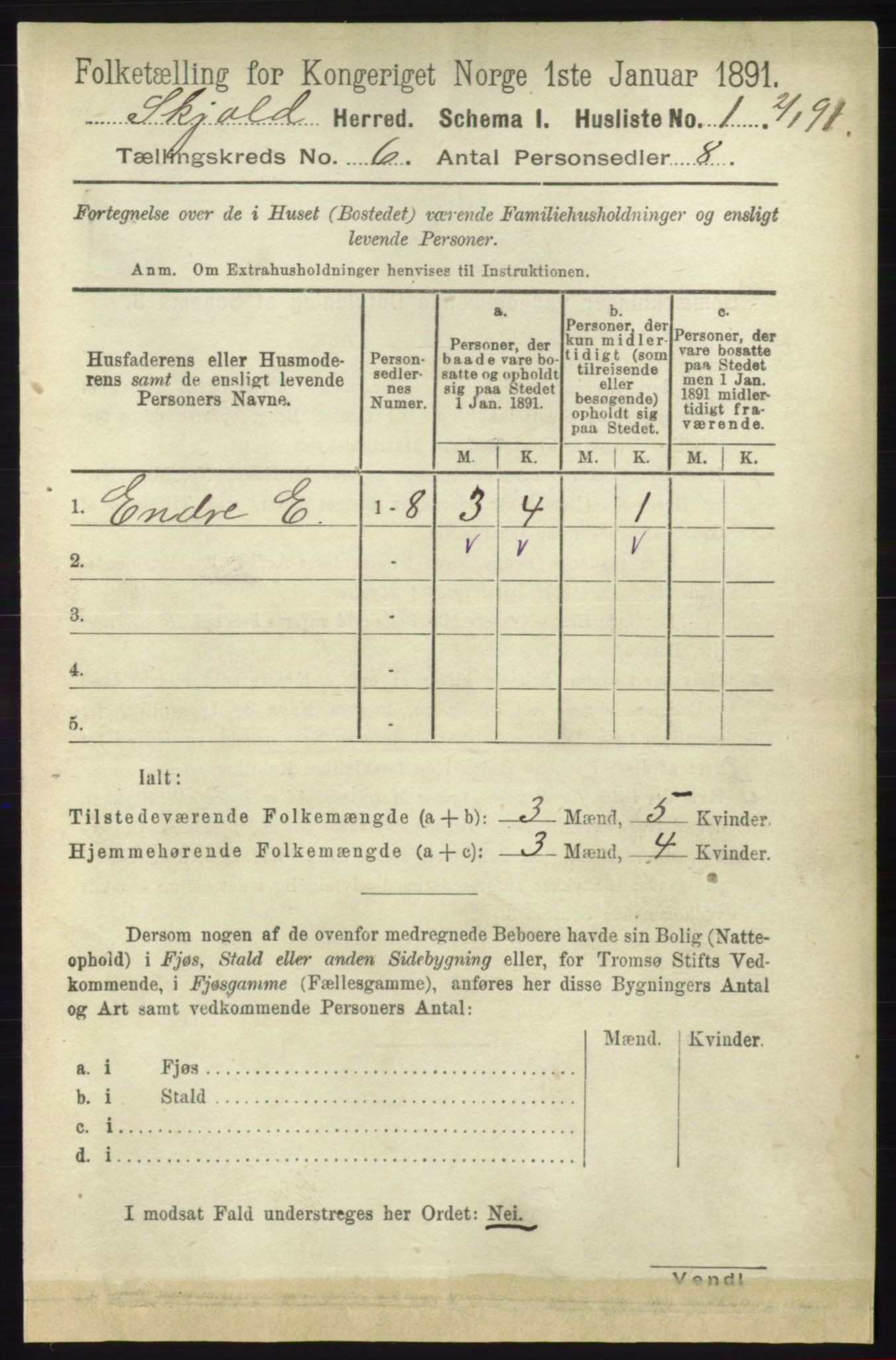 RA, 1891 census for 1154 Skjold, 1891, p. 950