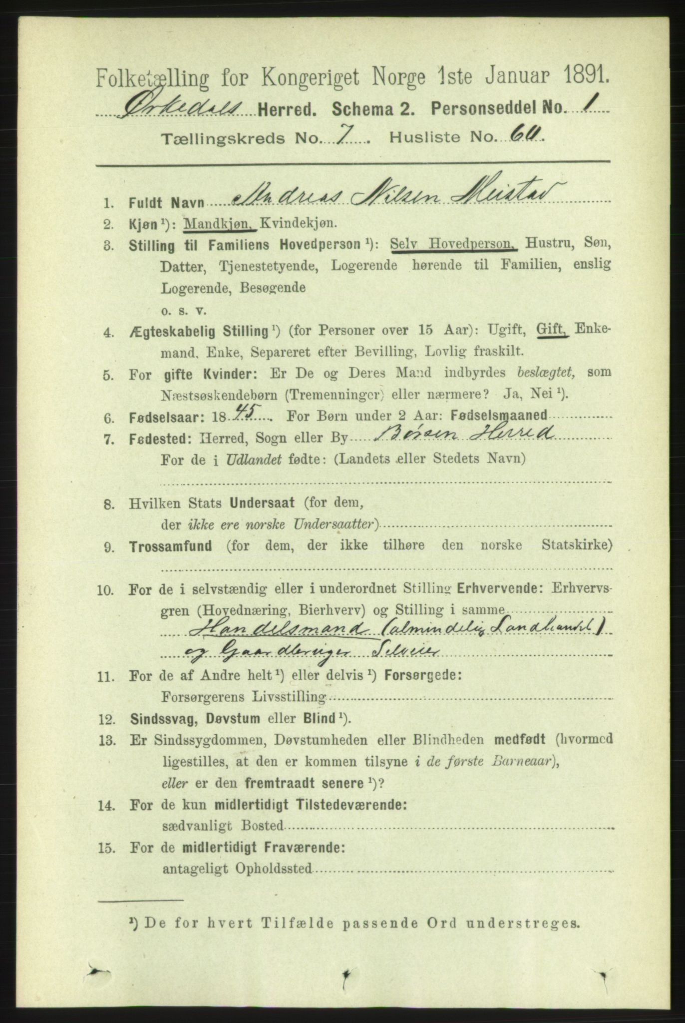 RA, 1891 census for 1638 Orkdal, 1891, p. 3747