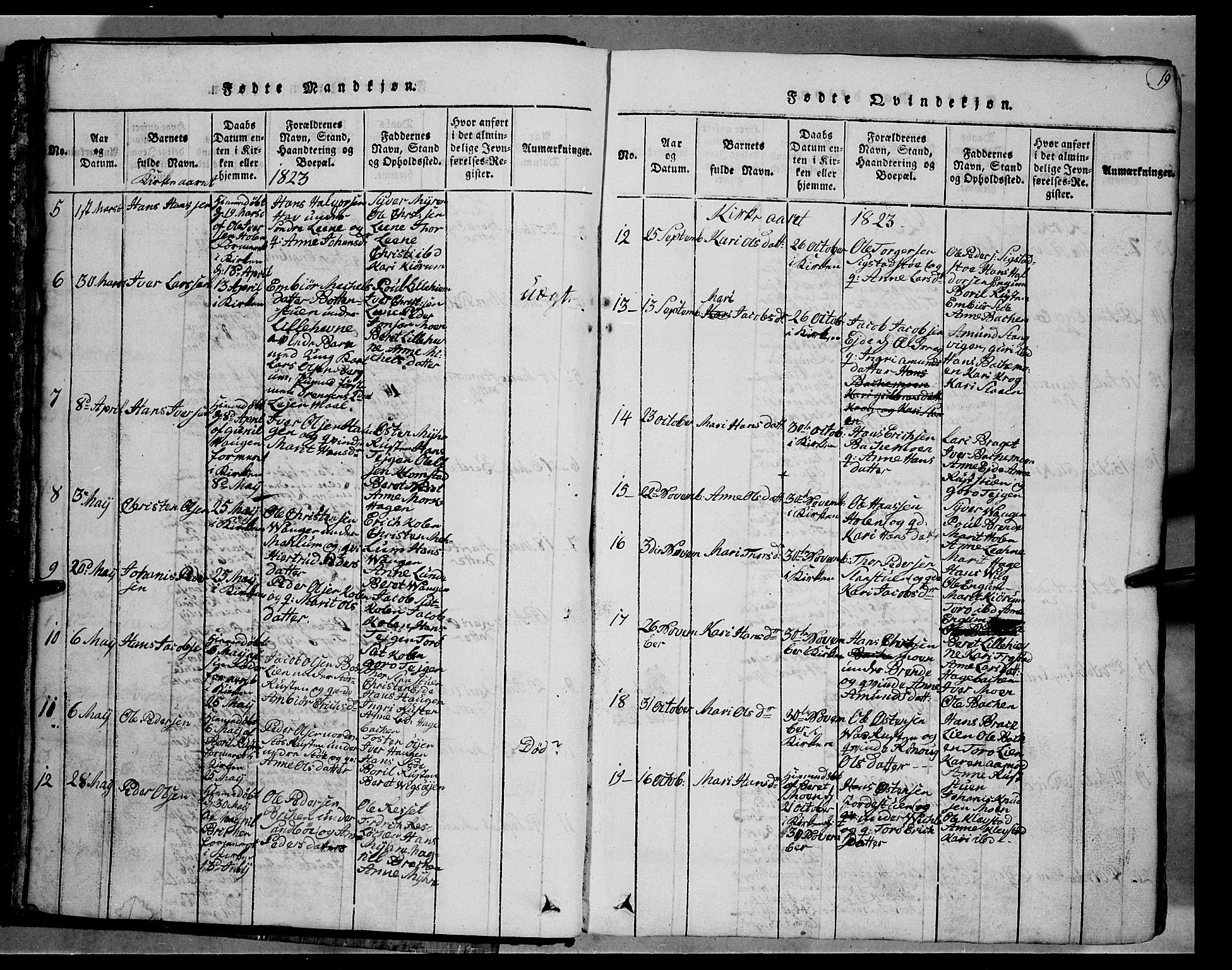 Fron prestekontor, SAH/PREST-078/H/Ha/Hab/L0002: Parish register (copy) no. 2, 1816-1850, p. 19