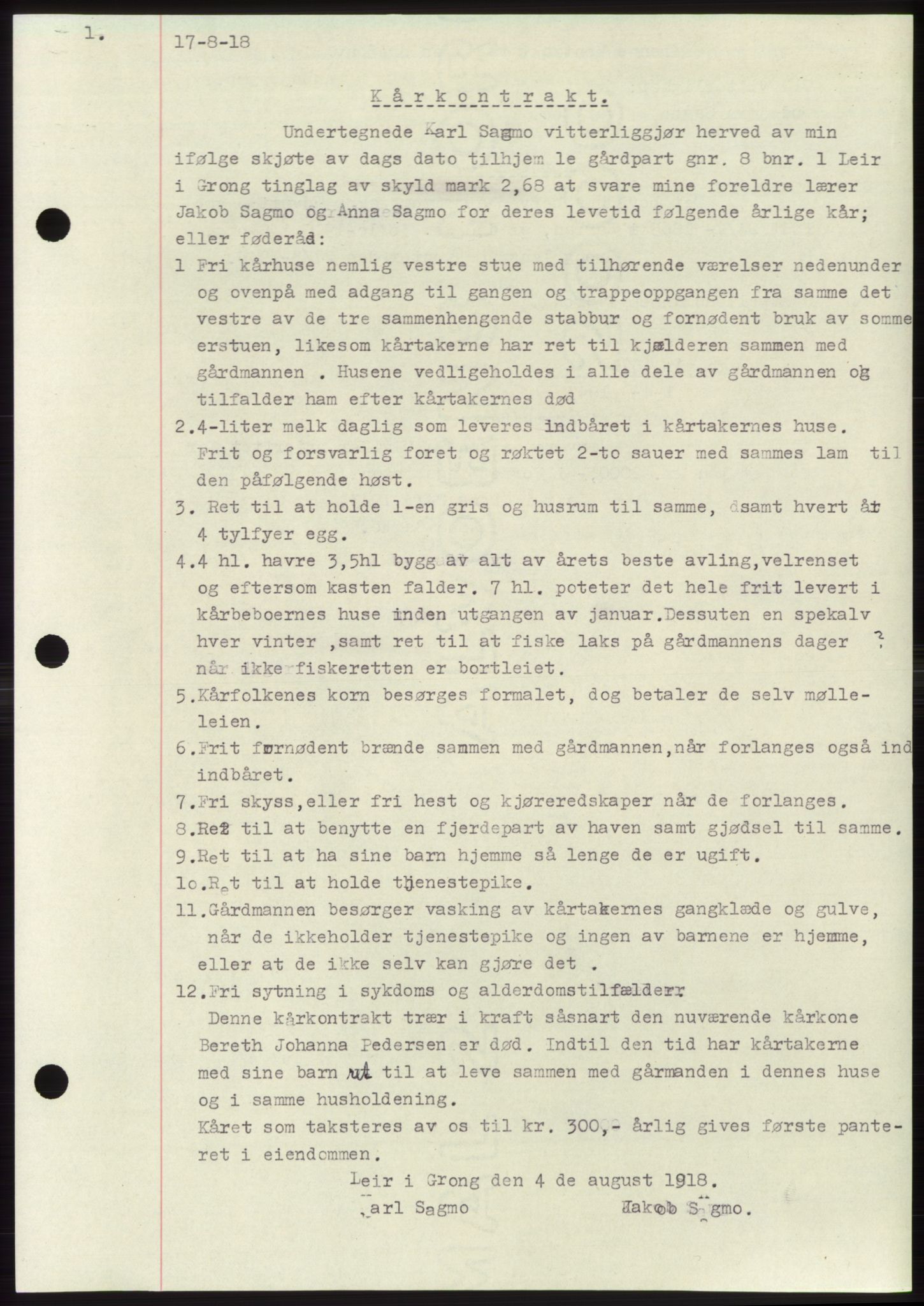 Namdal sorenskriveri, SAT/A-4133/1/2/2C: Mortgage book no. -, 1916-1921, Deed date: 17.08.1918