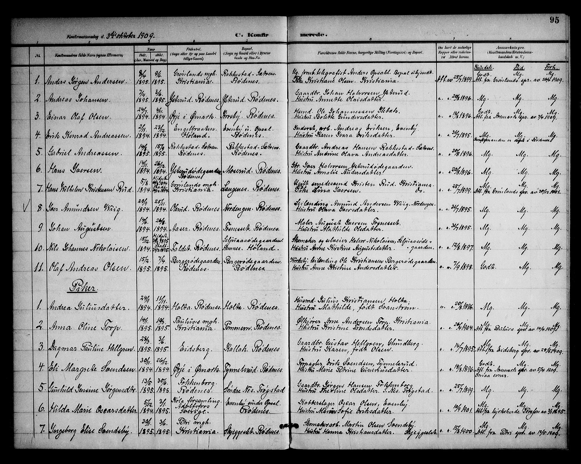 Rødenes prestekontor Kirkebøker, AV/SAO-A-2005/F/Fa/L0011: Parish register (official) no. I 11, 1901-1910, p. 95