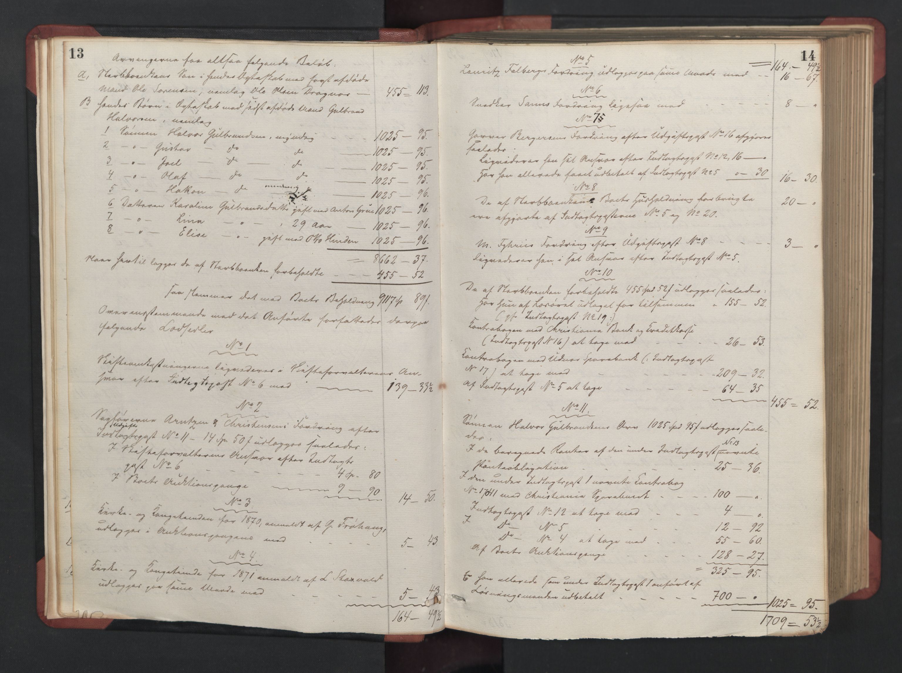 Nes tingrett, AV/SAO-A-10548/H/Hc/L0003: Utlodningsprotokoll "T", 1872-1879, p. 13-14