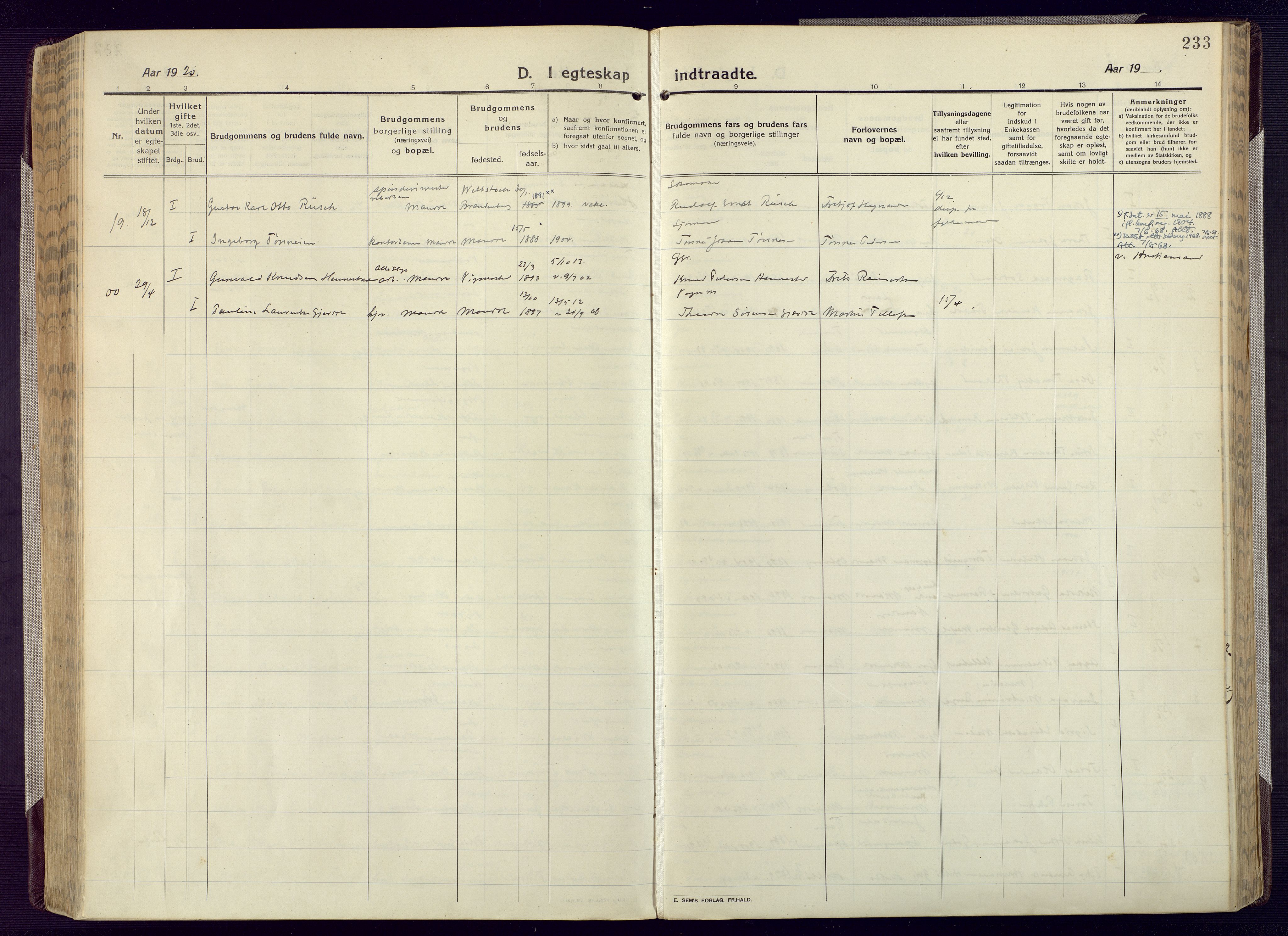 Mandal sokneprestkontor, AV/SAK-1111-0030/F/Fa/Fac/L0001: Parish register (official) no. A 1, 1913-1925, p. 233