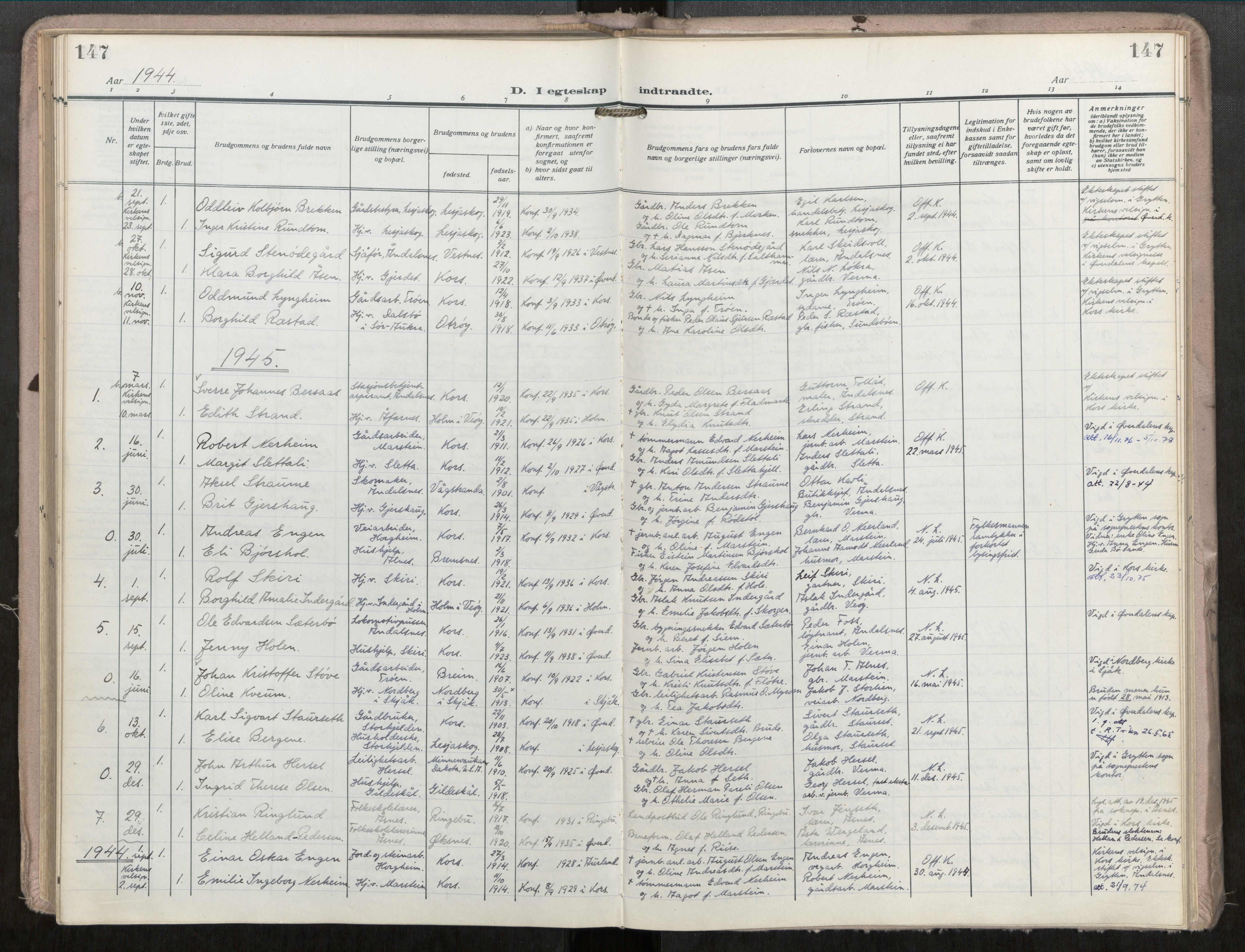 Ministerialprotokoller, klokkerbøker og fødselsregistre - Møre og Romsdal, SAT/A-1454/546/L0601: Parish register (official) no. 546A04, 1919-1956, p. 147
