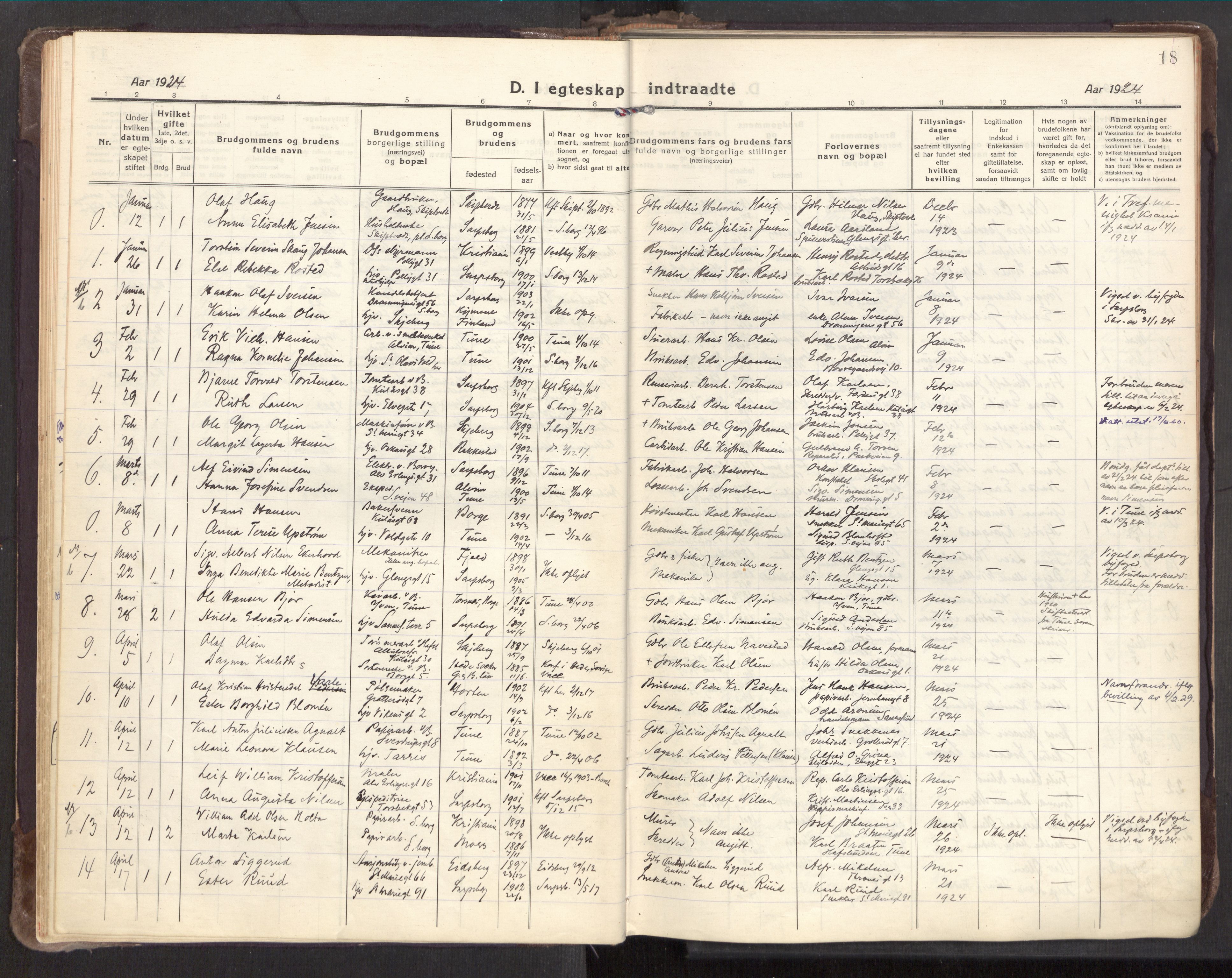 Sarpsborg prestekontor Kirkebøker, AV/SAO-A-2006/F/Fa/L0009: Parish register (official) no. 9, 1919-1931, p. 18
