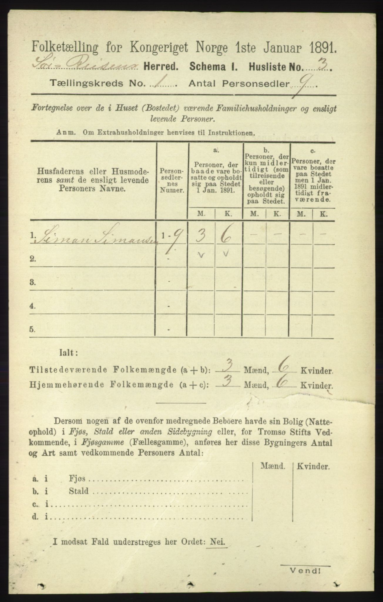 RA, 1891 census for 1925 Sørreisa, 1891, p. 21