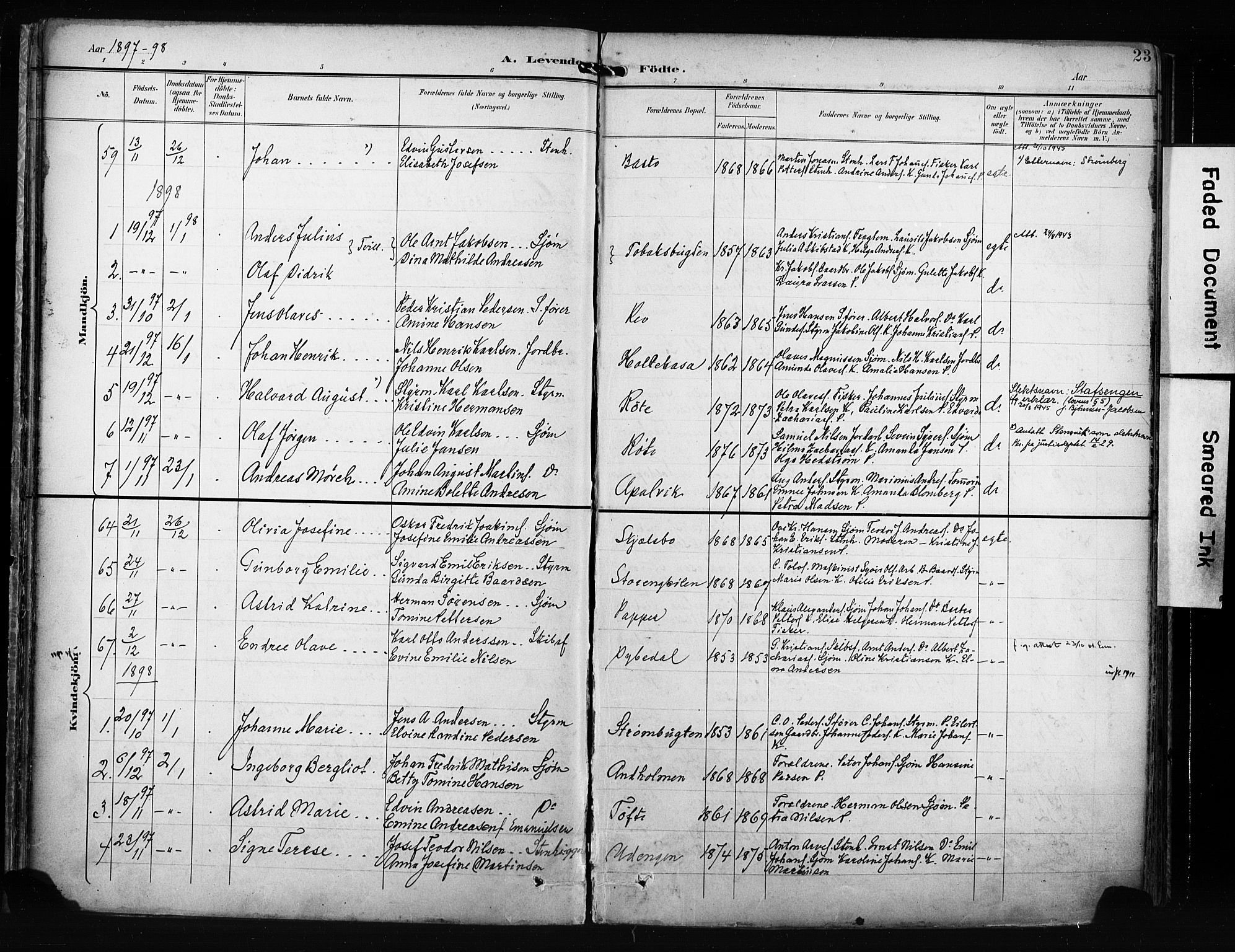 Hvaler prestekontor Kirkebøker, AV/SAO-A-2001/F/Fa/L0009: Parish register (official) no. I 9, 1895-1906, p. 23