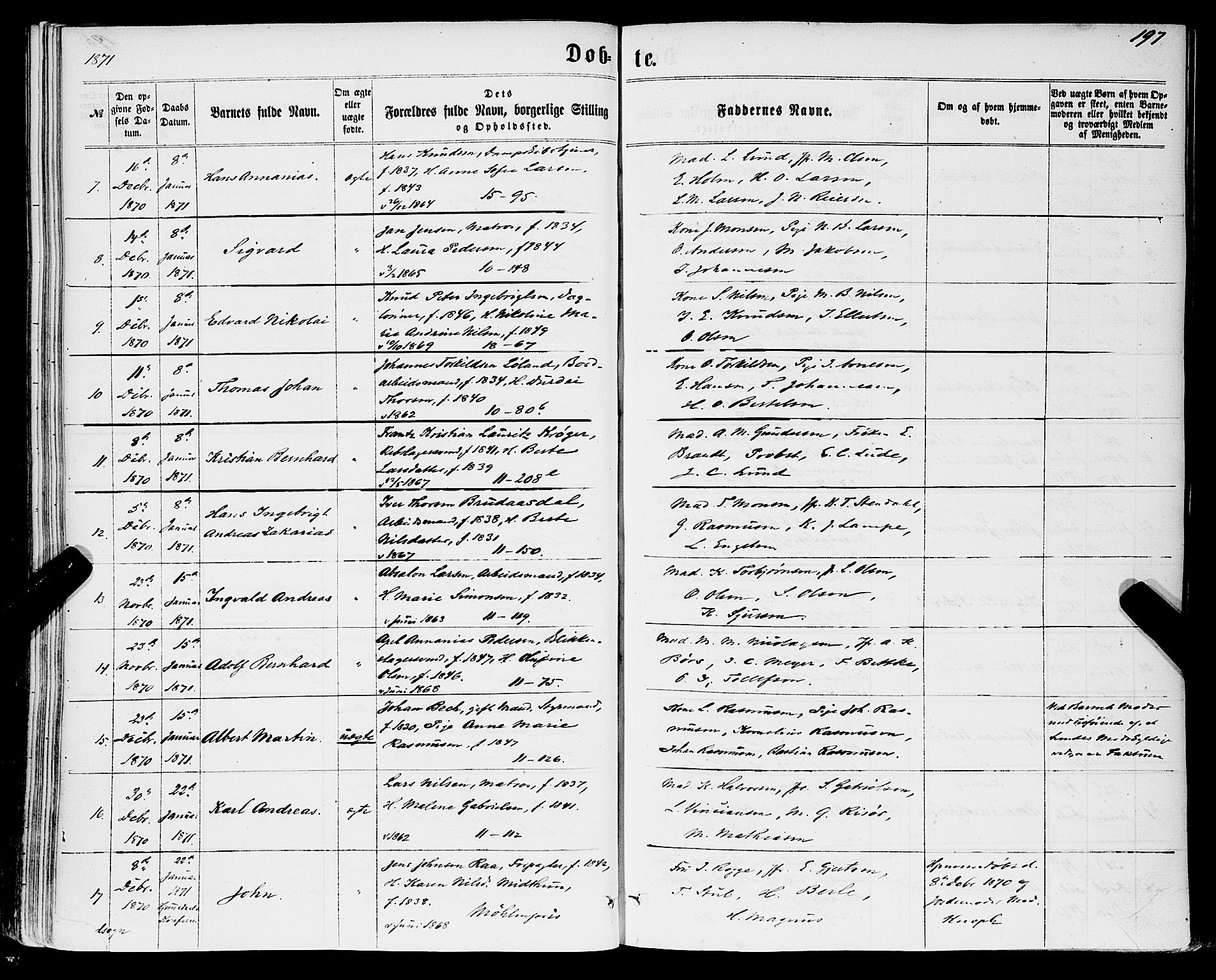 Domkirken sokneprestembete, AV/SAB-A-74801/H/Haa/L0021: Parish register (official) no. B 4, 1859-1871, p. 197