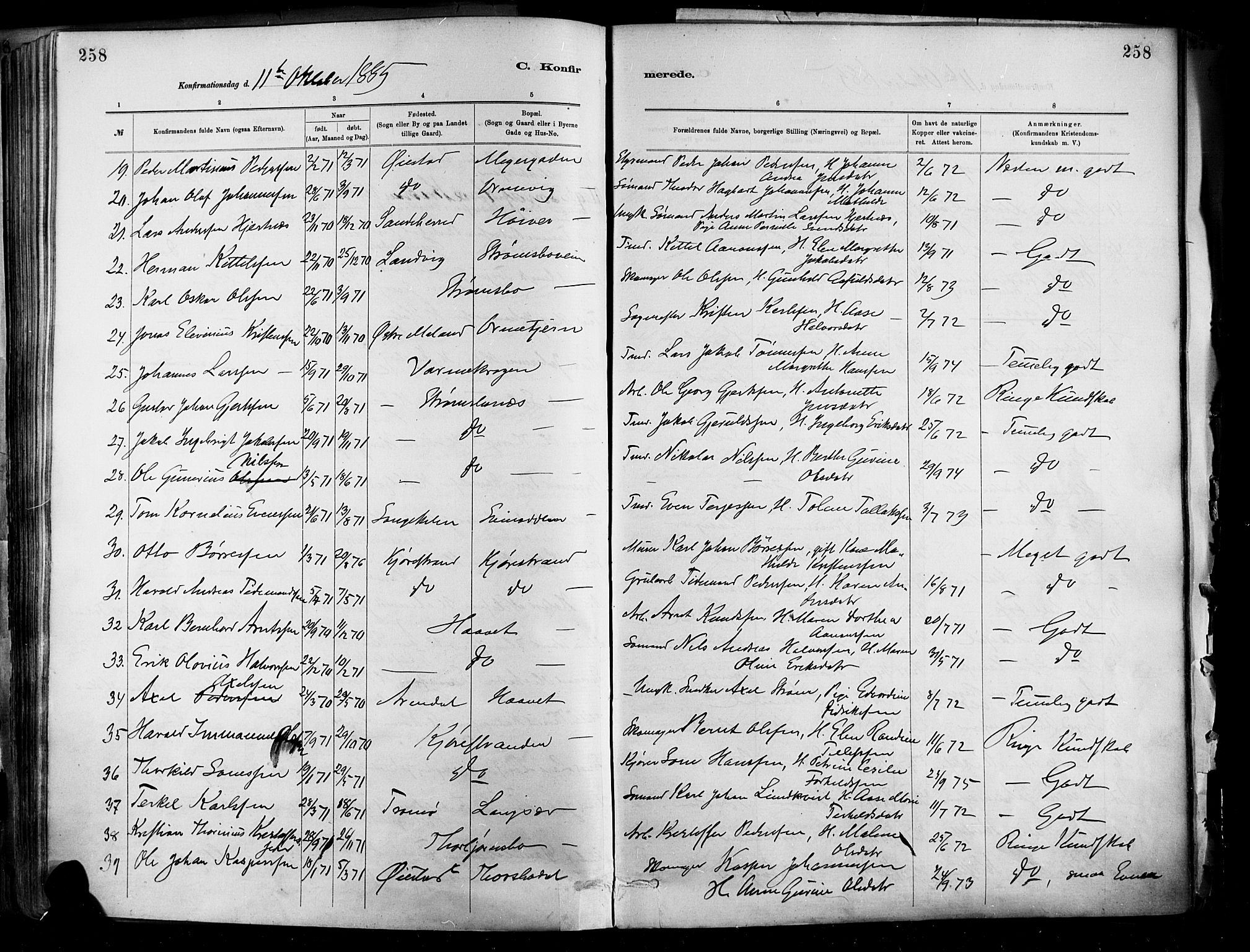 Barbu sokneprestkontor, SAK/1111-0003/F/Fa/L0002: Parish register (official) no. A 2, 1883-1898, p. 258