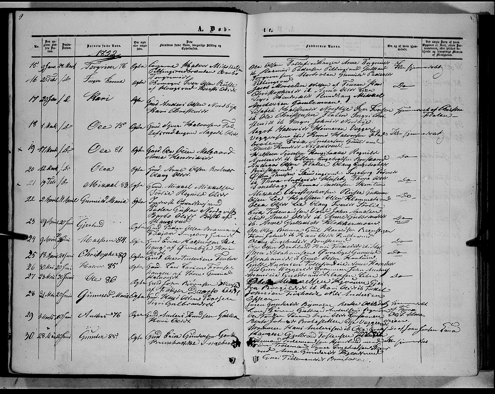 Sør-Aurdal prestekontor, SAH/PREST-128/H/Ha/Haa/L0007: Parish register (official) no. 7, 1849-1876, p. 9