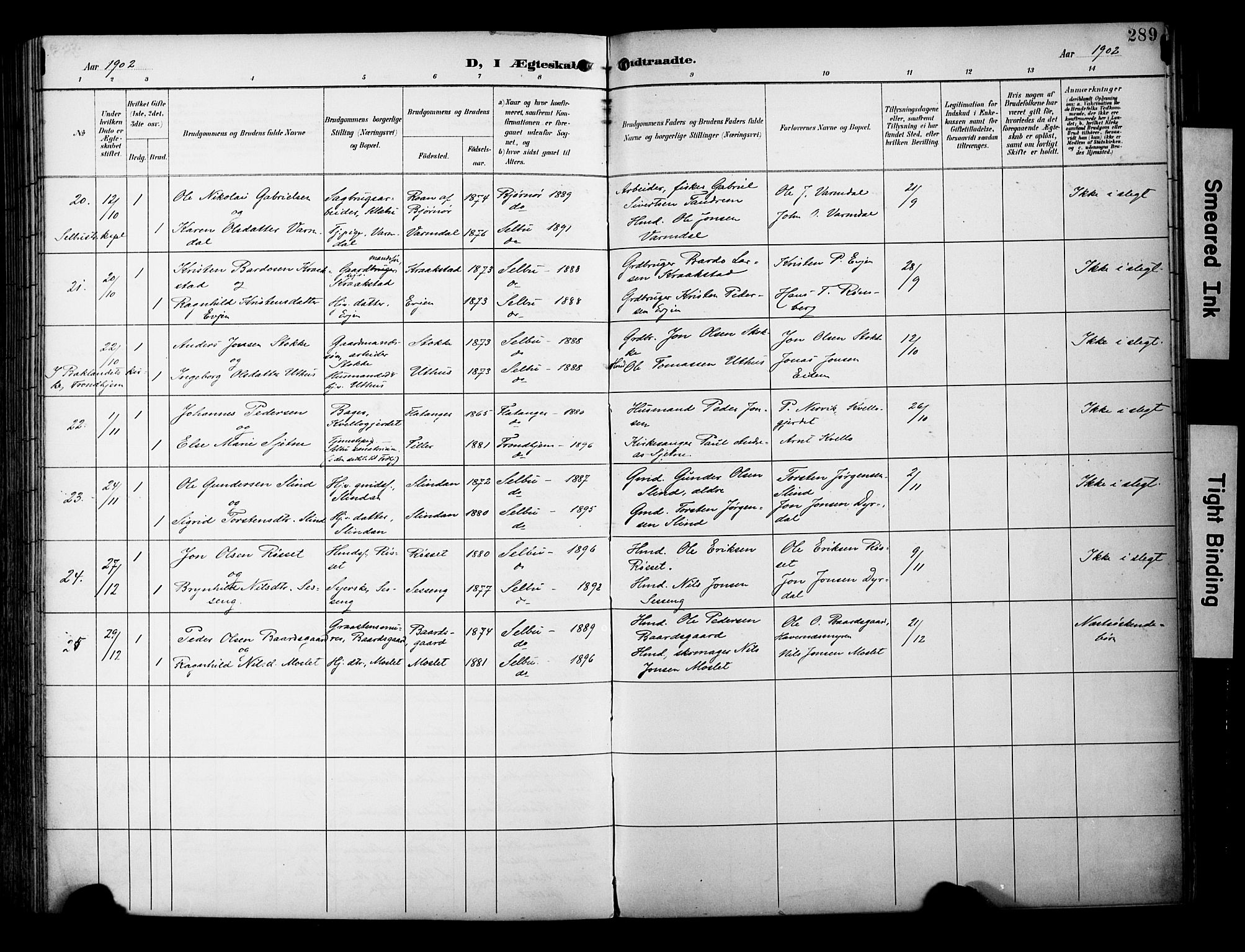 Ministerialprotokoller, klokkerbøker og fødselsregistre - Sør-Trøndelag, SAT/A-1456/695/L1149: Parish register (official) no. 695A09, 1891-1902, p. 289