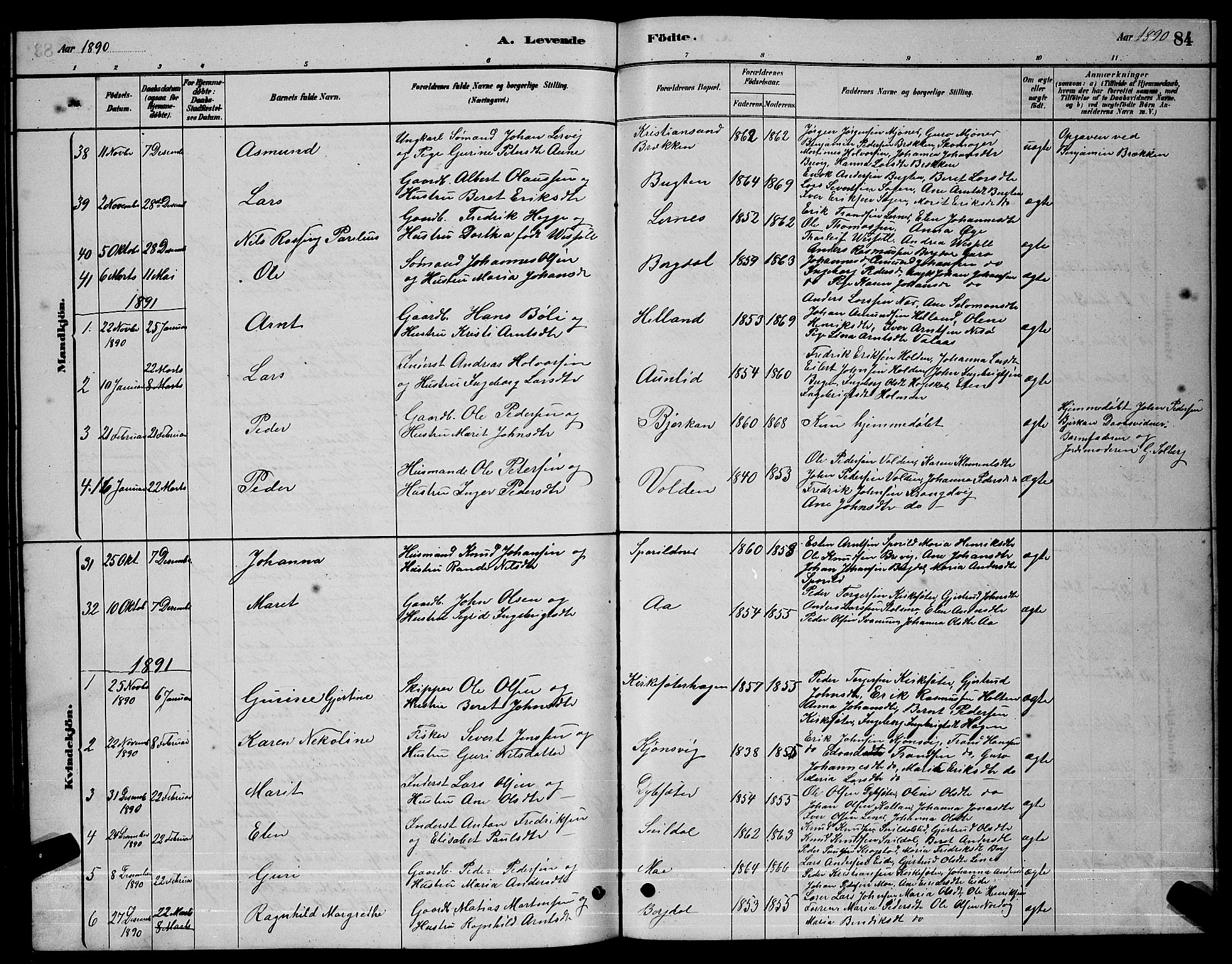 Ministerialprotokoller, klokkerbøker og fødselsregistre - Sør-Trøndelag, AV/SAT-A-1456/630/L0504: Parish register (copy) no. 630C02, 1879-1898, p. 84