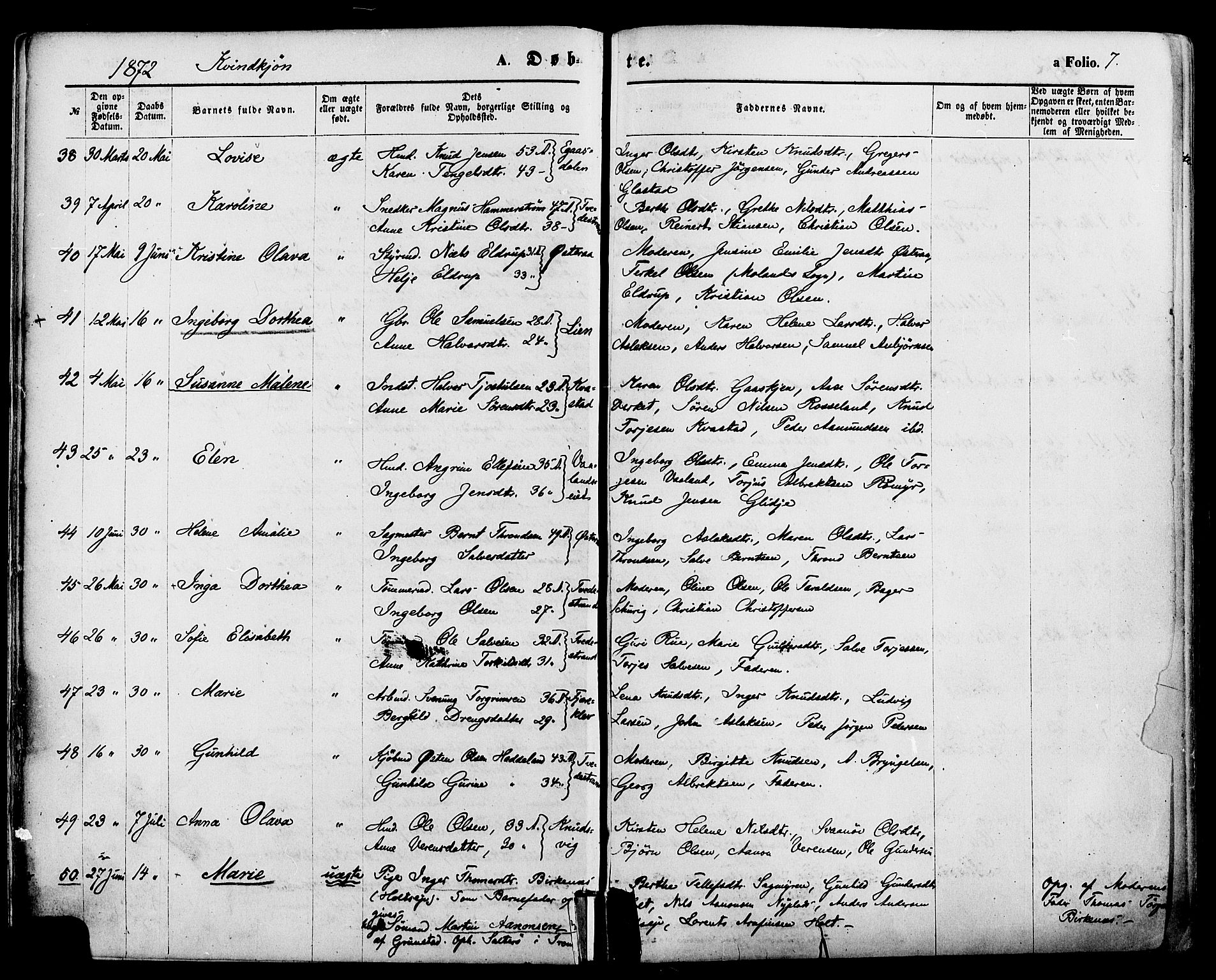 Holt sokneprestkontor, AV/SAK-1111-0021/F/Fa/L0010: Parish register (official) no. A 10, 1872-1885, p. 7