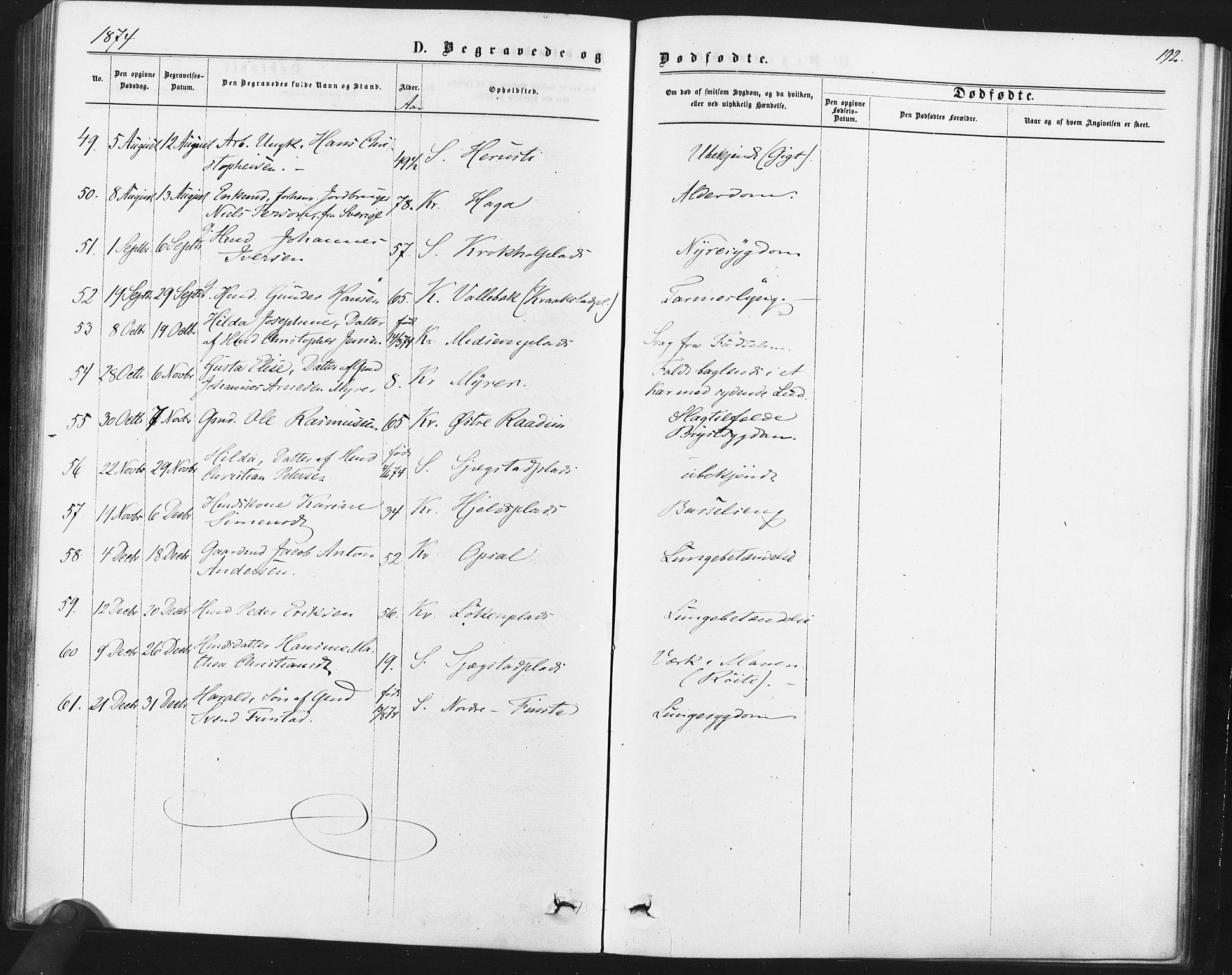 Kråkstad prestekontor Kirkebøker, AV/SAO-A-10125a/F/Fa/L0008: Parish register (official) no. I 8, 1870-1879, p. 192