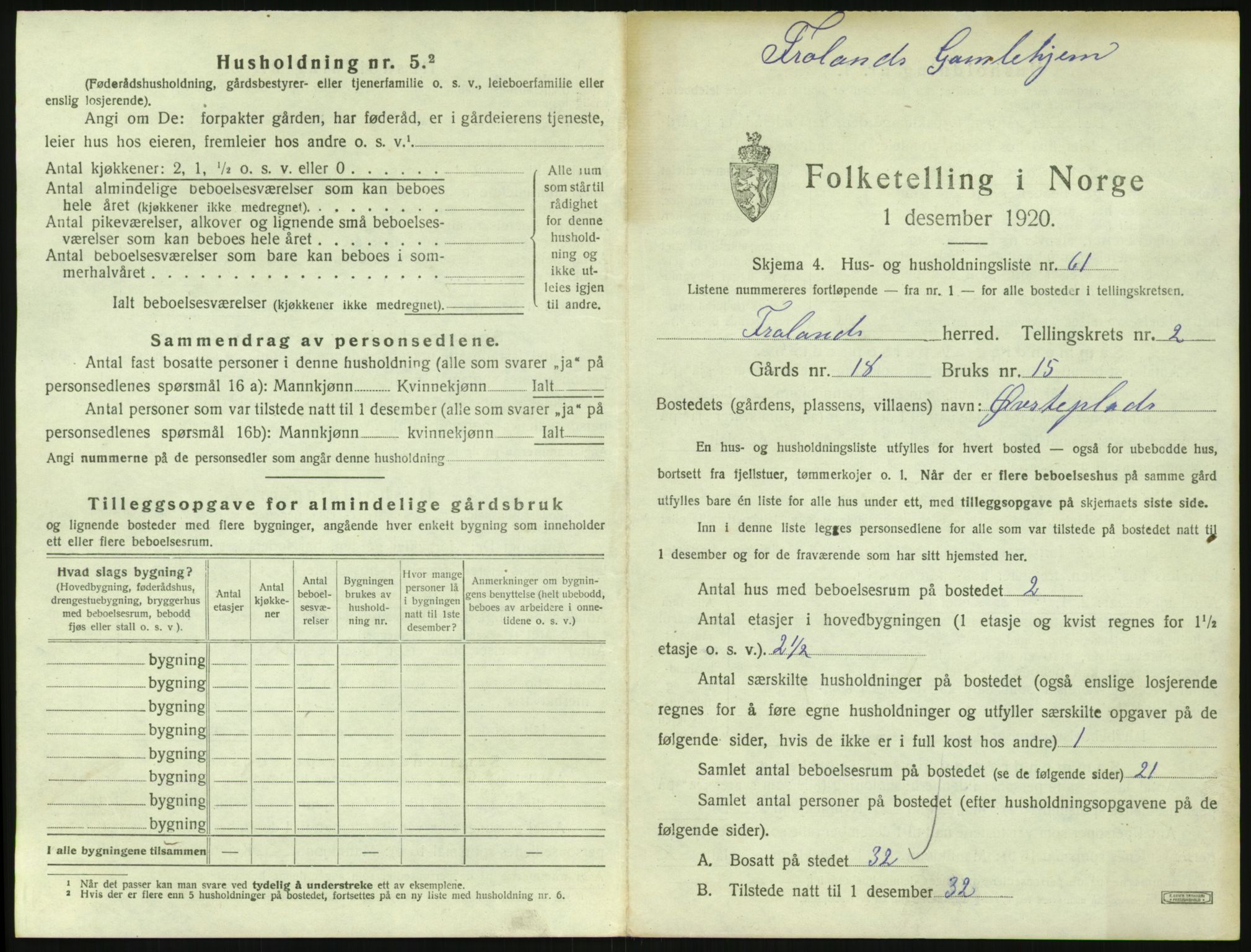 SAK, 1920 census for Froland, 1920, p. 319