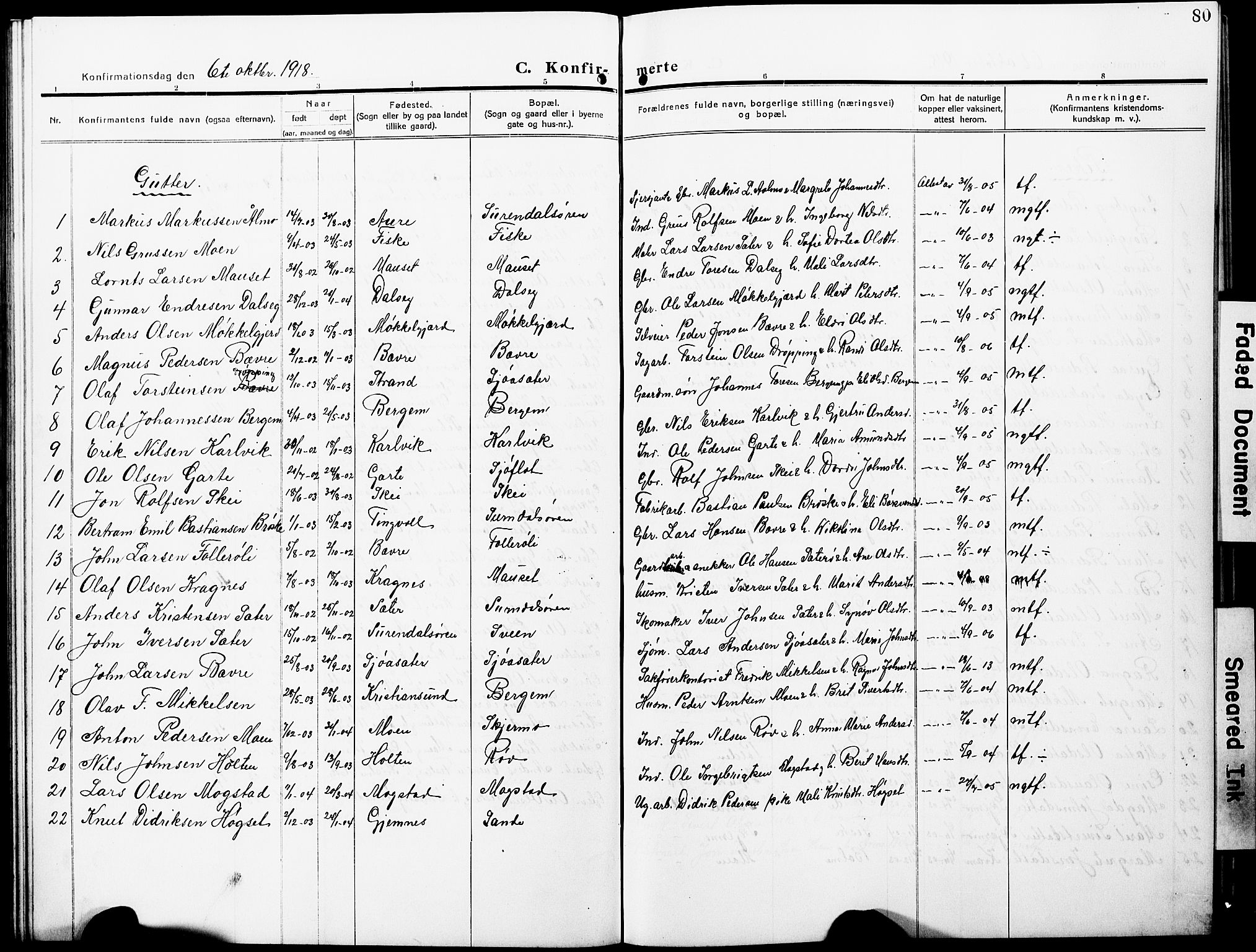 Ministerialprotokoller, klokkerbøker og fødselsregistre - Møre og Romsdal, SAT/A-1454/596/L1059: Parish register (copy) no. 596C02, 1908-1922, p. 80