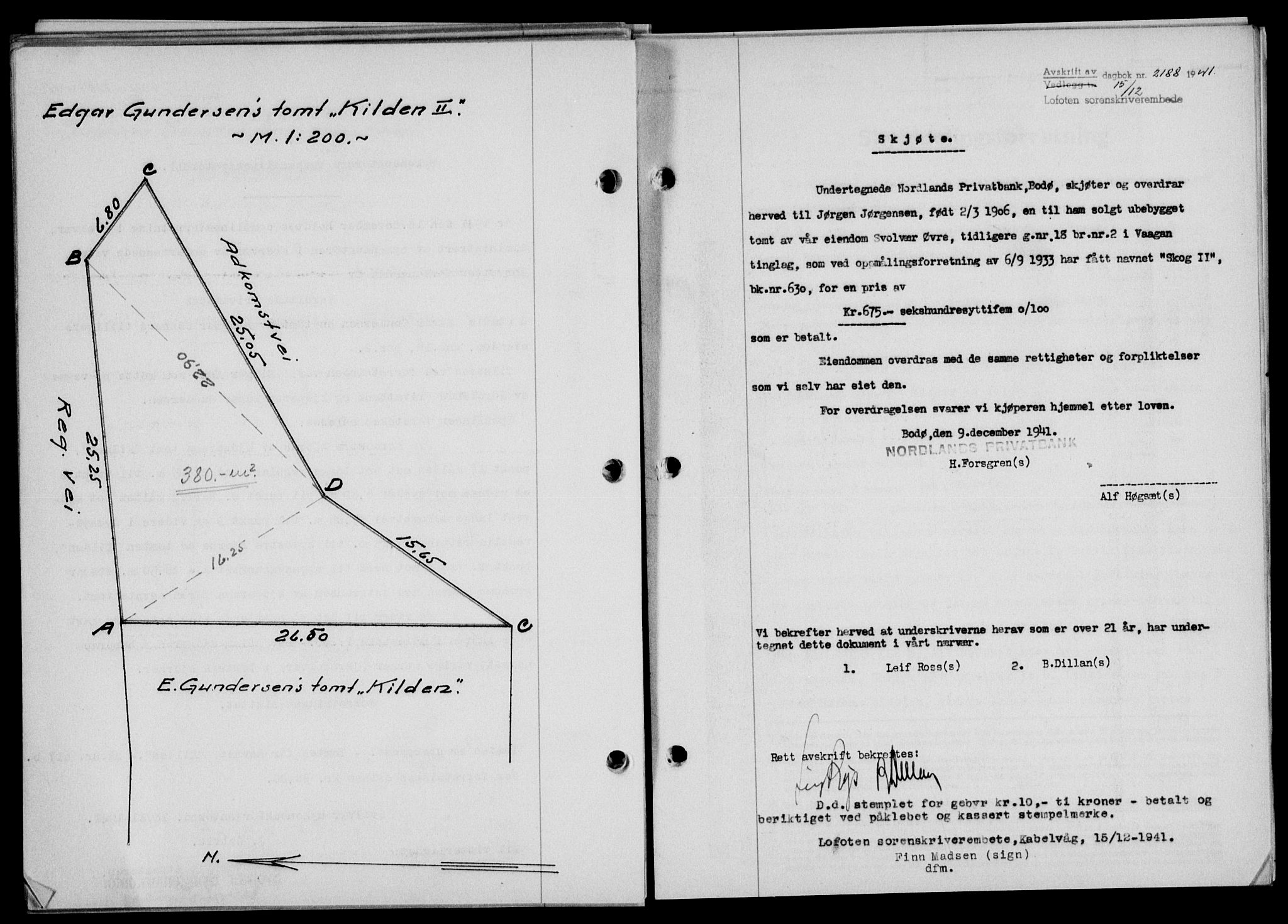 Lofoten sorenskriveri, SAT/A-0017/1/2/2C/L0009a: Mortgage book no. 9a, 1941-1942, Diary no: : 2188/1941