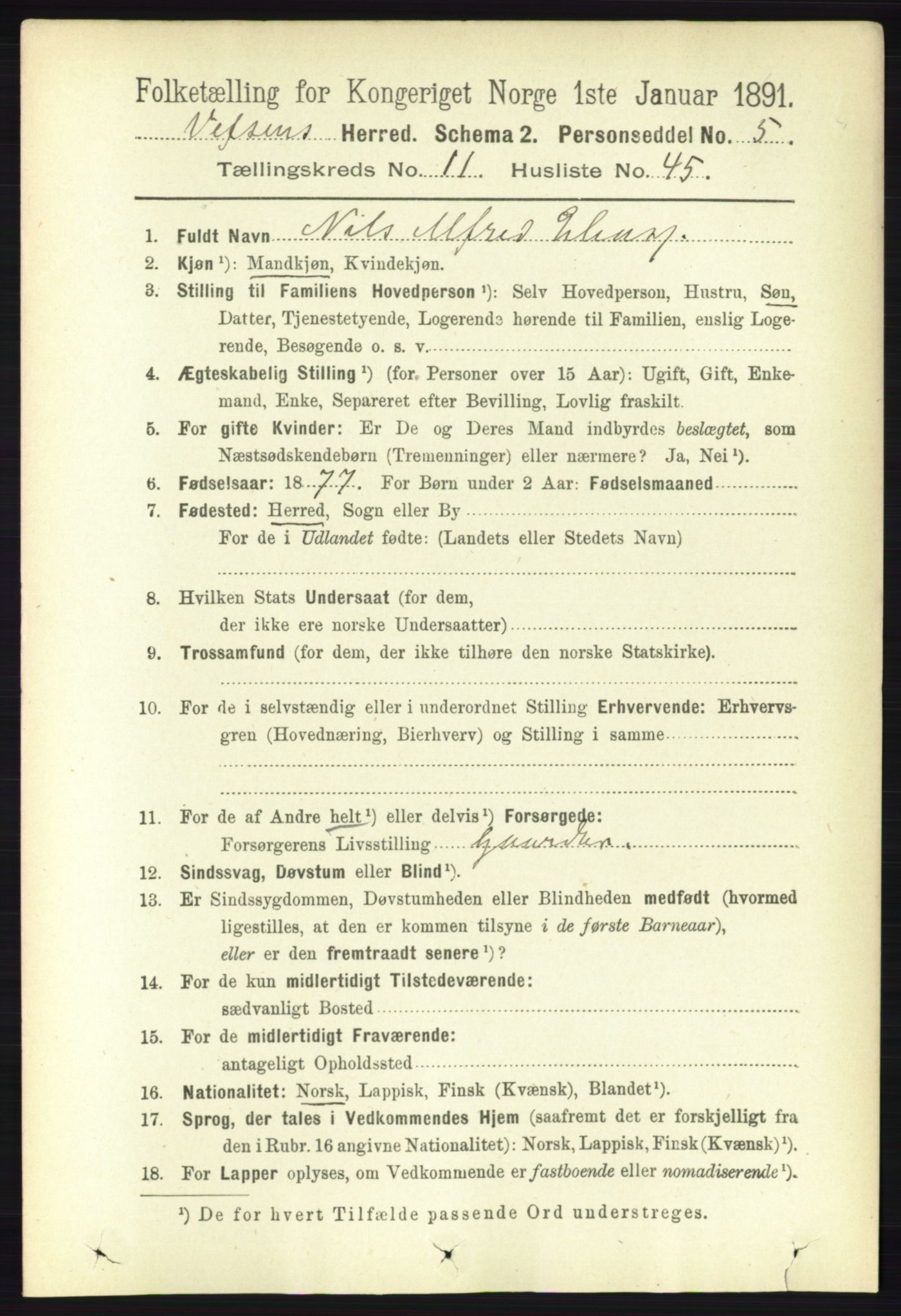 RA, 1891 census for 1824 Vefsn, 1891, p. 5911