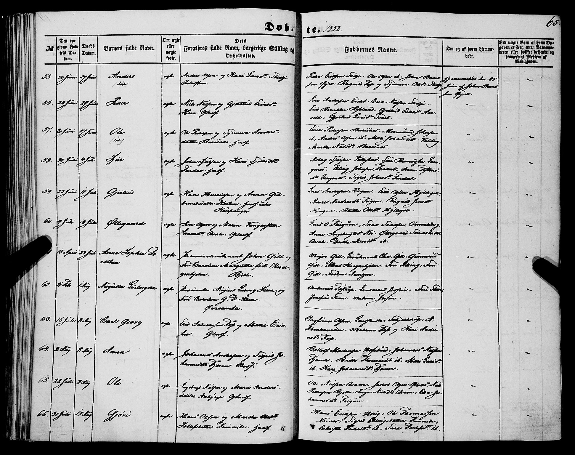 Sogndal sokneprestembete, AV/SAB-A-81301/H/Haa/Haaa/L0012I: Parish register (official) no. A 12I, 1847-1859, p. 65