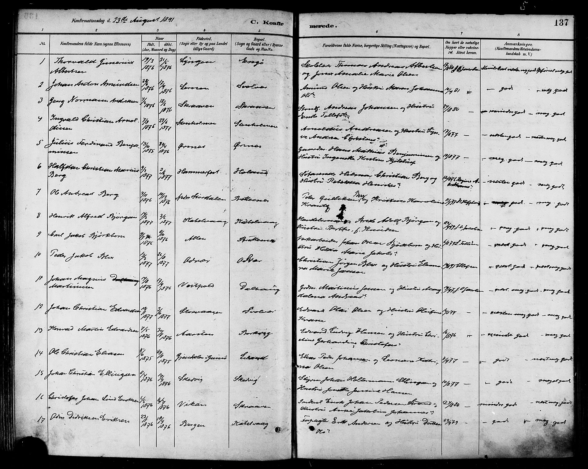Ministerialprotokoller, klokkerbøker og fødselsregistre - Nordland, SAT/A-1459/874/L1060: Parish register (official) no. 874A04, 1890-1899, p. 137
