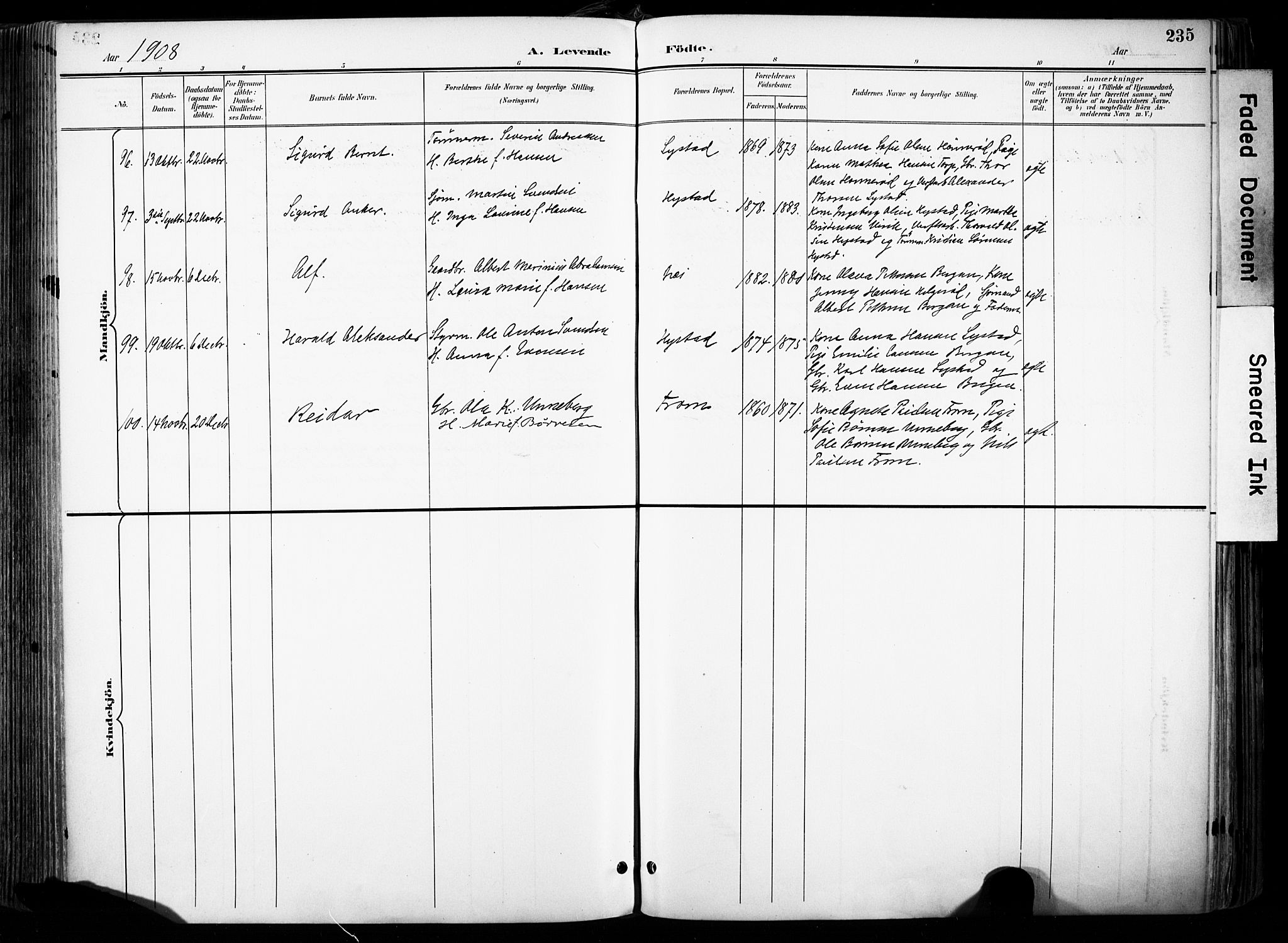 Sandar kirkebøker, AV/SAKO-A-243/F/Fa/L0014: Parish register (official) no. 14, 1896-1909, p. 235