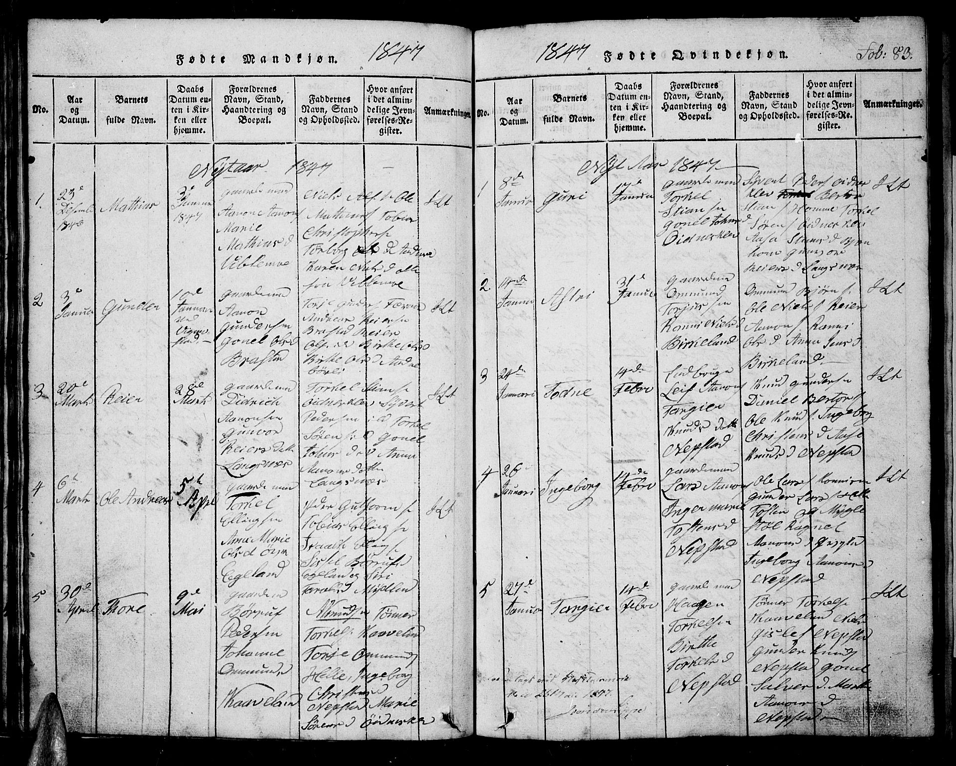 Nord-Audnedal sokneprestkontor, AV/SAK-1111-0032/F/Fb/Fba/L0001: Parish register (copy) no. B 1, 1815-1856, p. 83