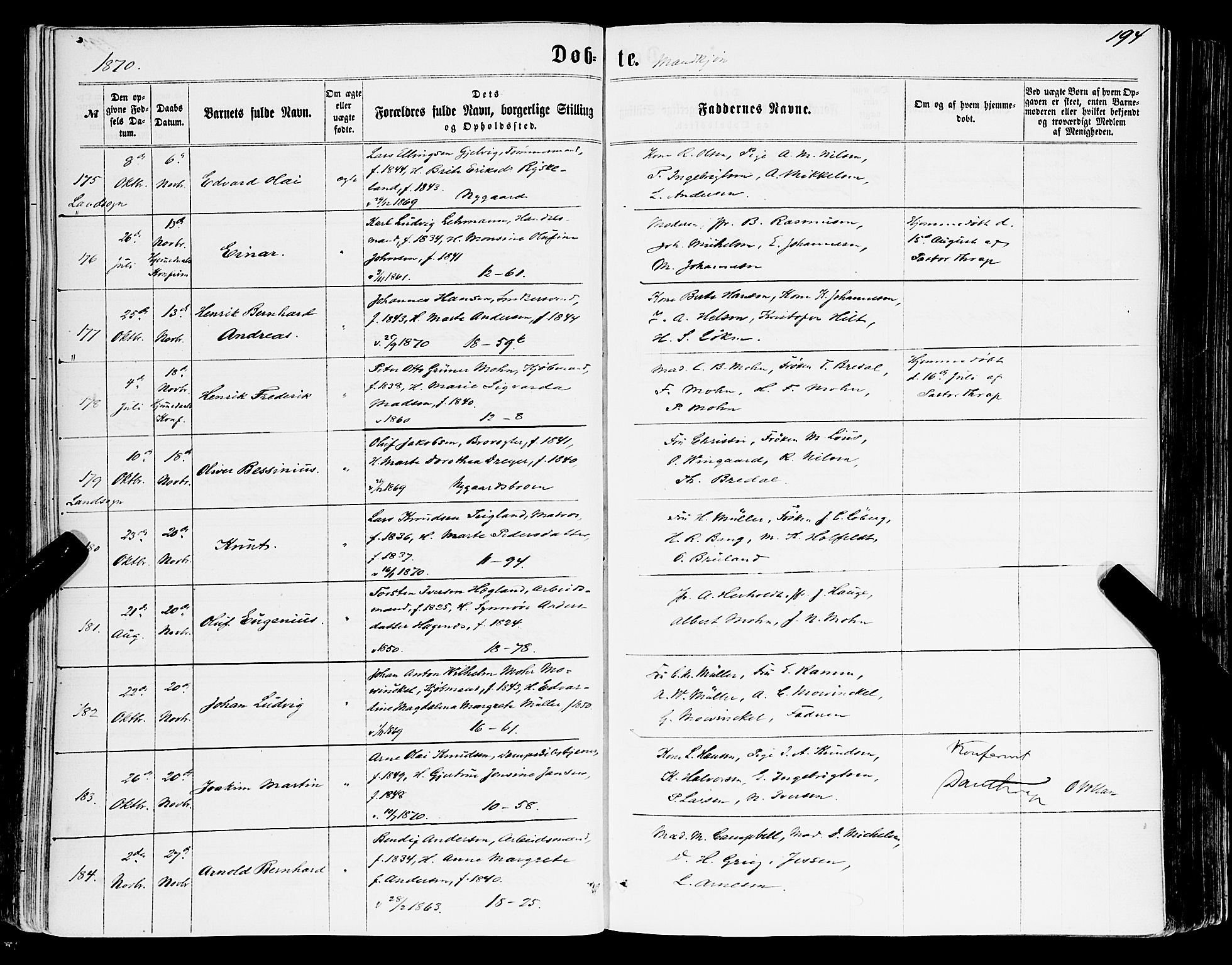 Domkirken sokneprestembete, AV/SAB-A-74801/H/Haa/L0021: Parish register (official) no. B 4, 1859-1871, p. 194