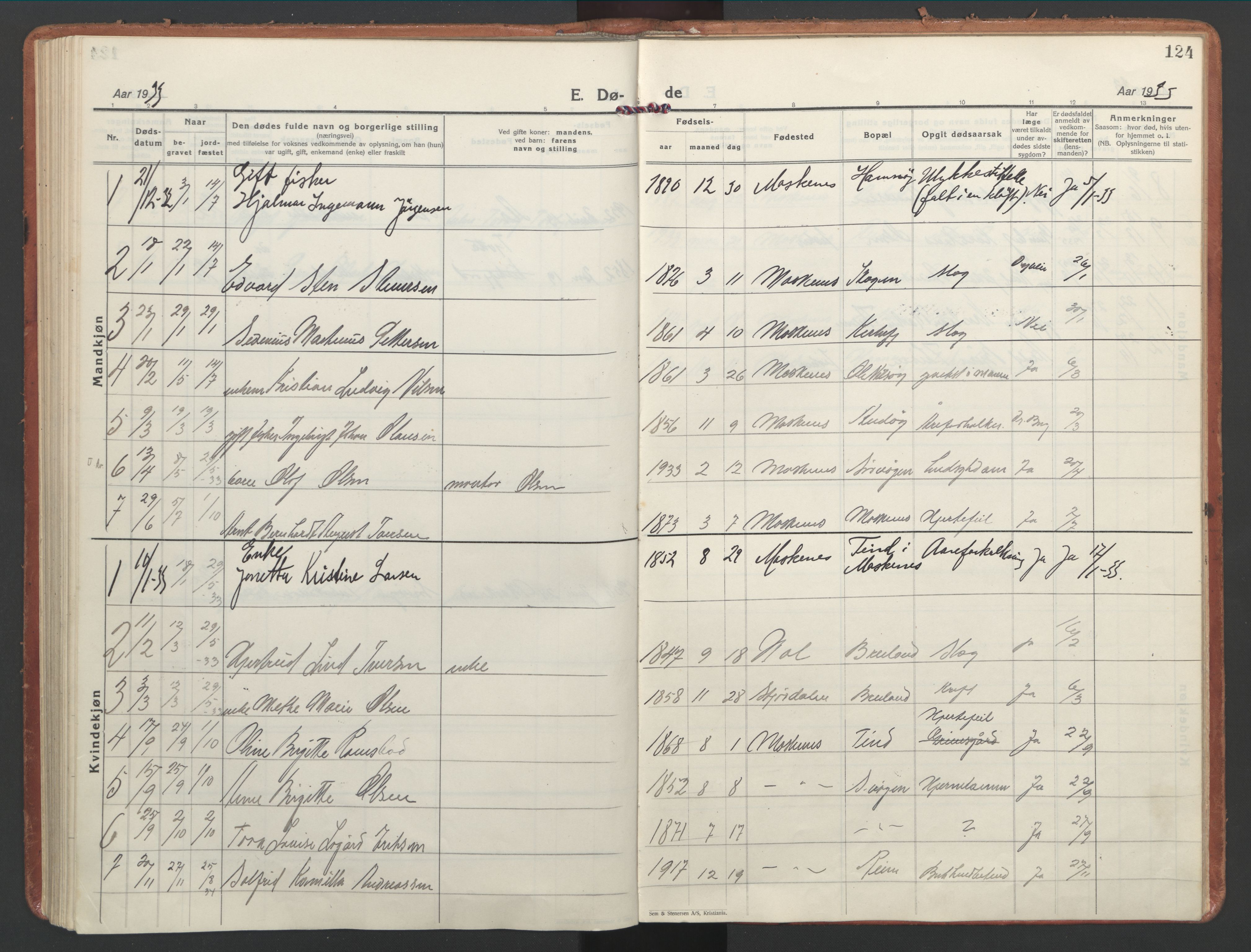 Ministerialprotokoller, klokkerbøker og fødselsregistre - Nordland, SAT/A-1459/886/L1223: Parish register (official) no. 886A05, 1926-1938, p. 124