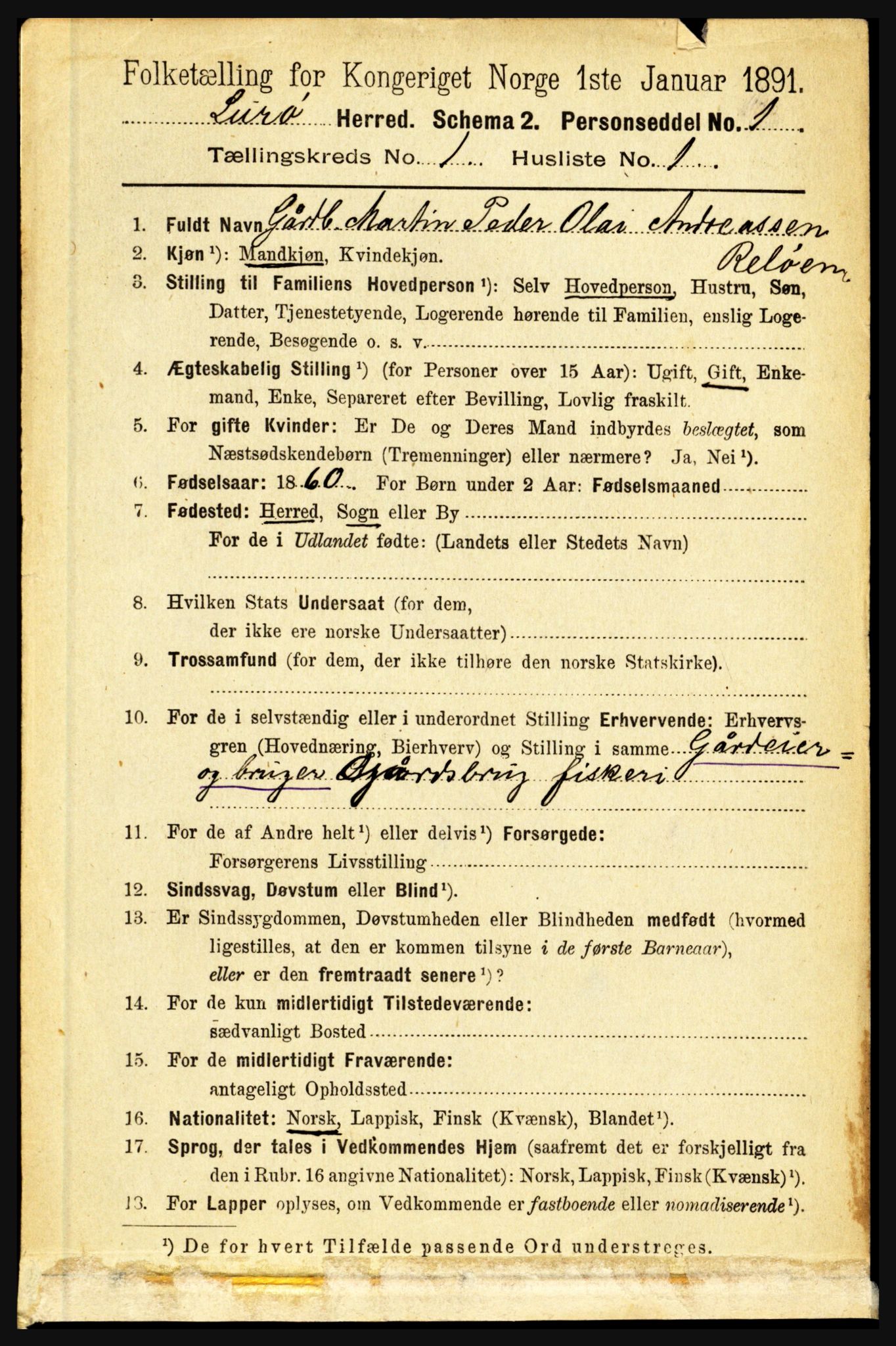 RA, 1891 census for 1834 Lurøy, 1891, p. 104